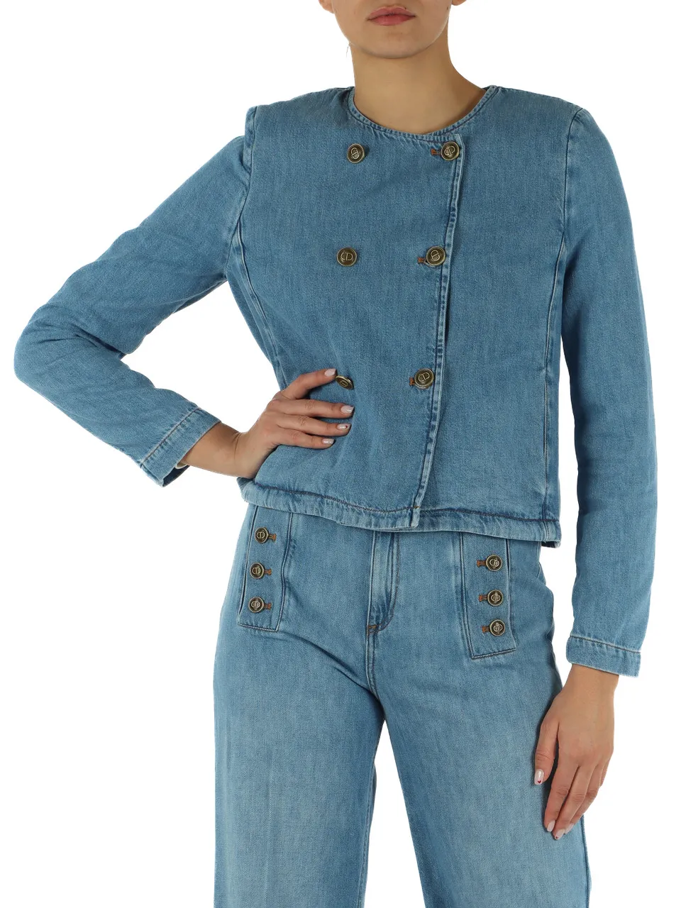 Giacchino jeans con bottoni logo