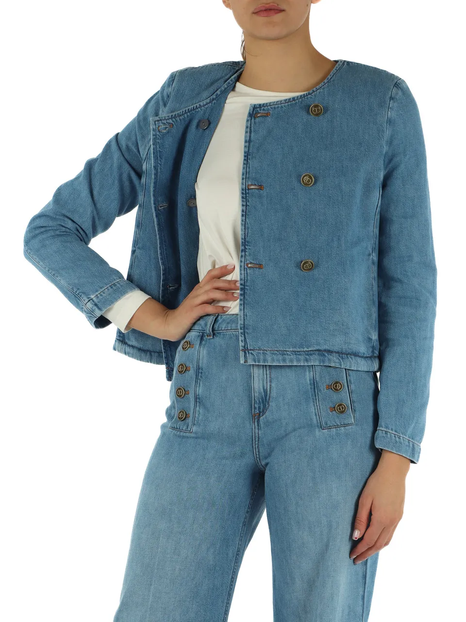 Giacchino jeans con bottoni logo