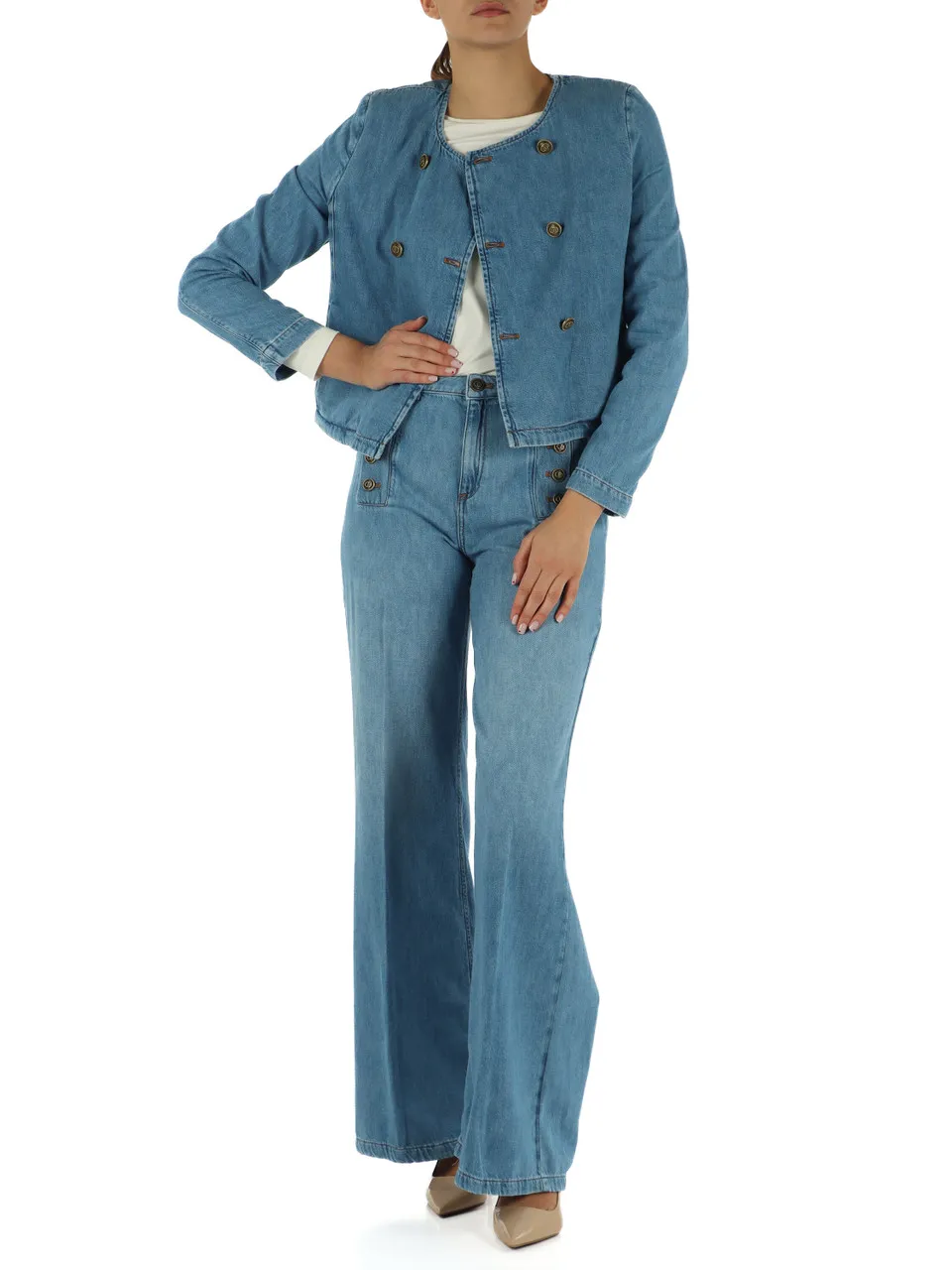 Giacchino jeans con bottoni logo