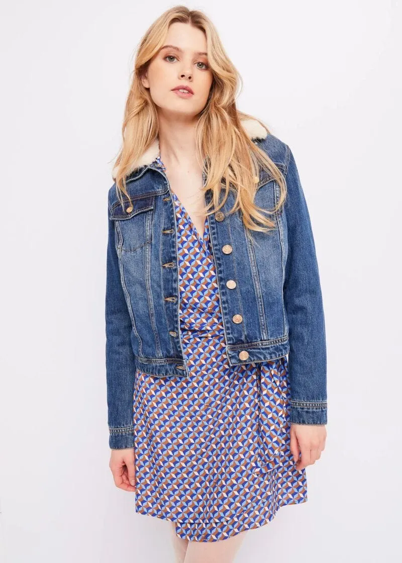 Giubbino jeans con pelliccia ecologica