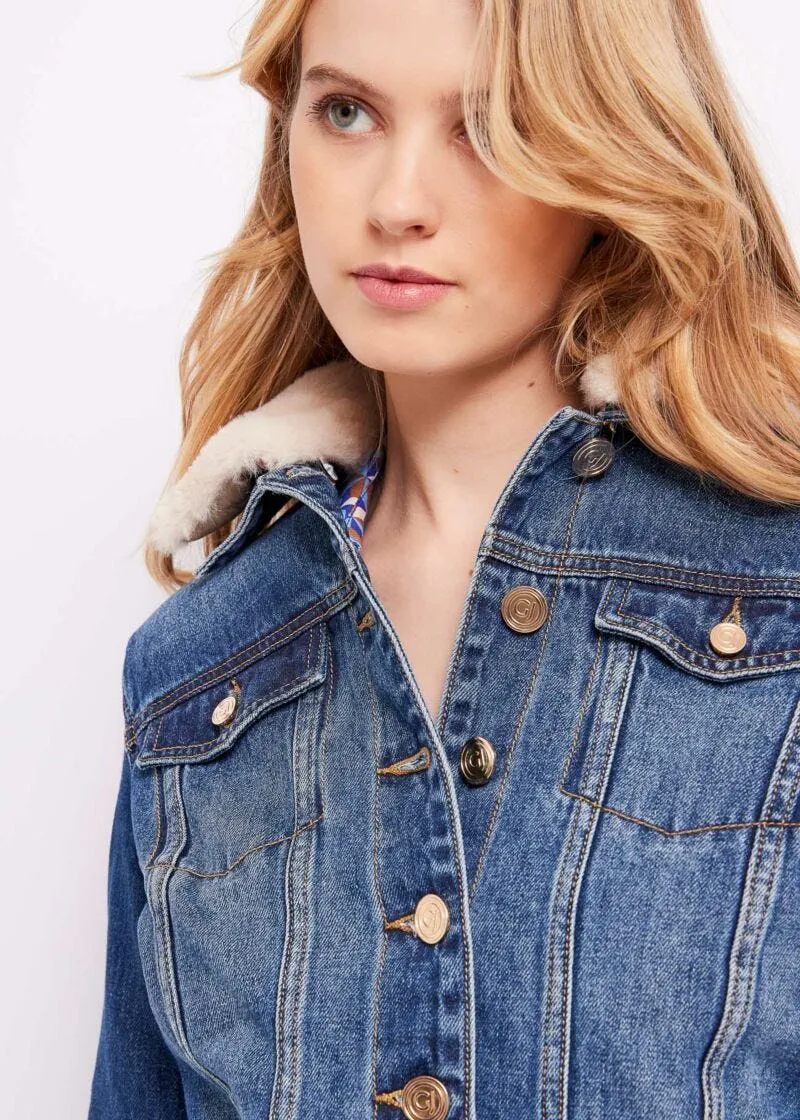 Giubbino jeans con pelliccia ecologica