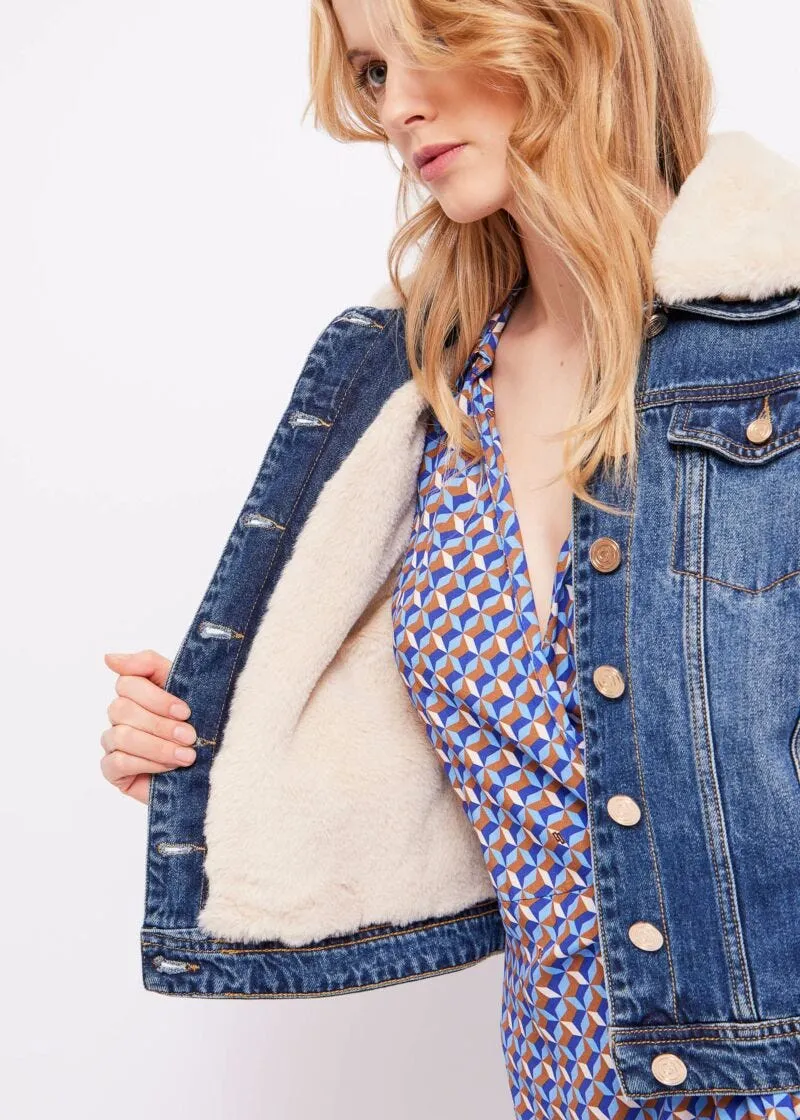 Giubbino jeans con pelliccia ecologica
