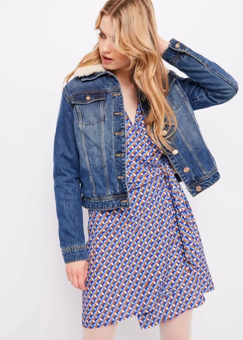 Giubbino jeans con pelliccia ecologica