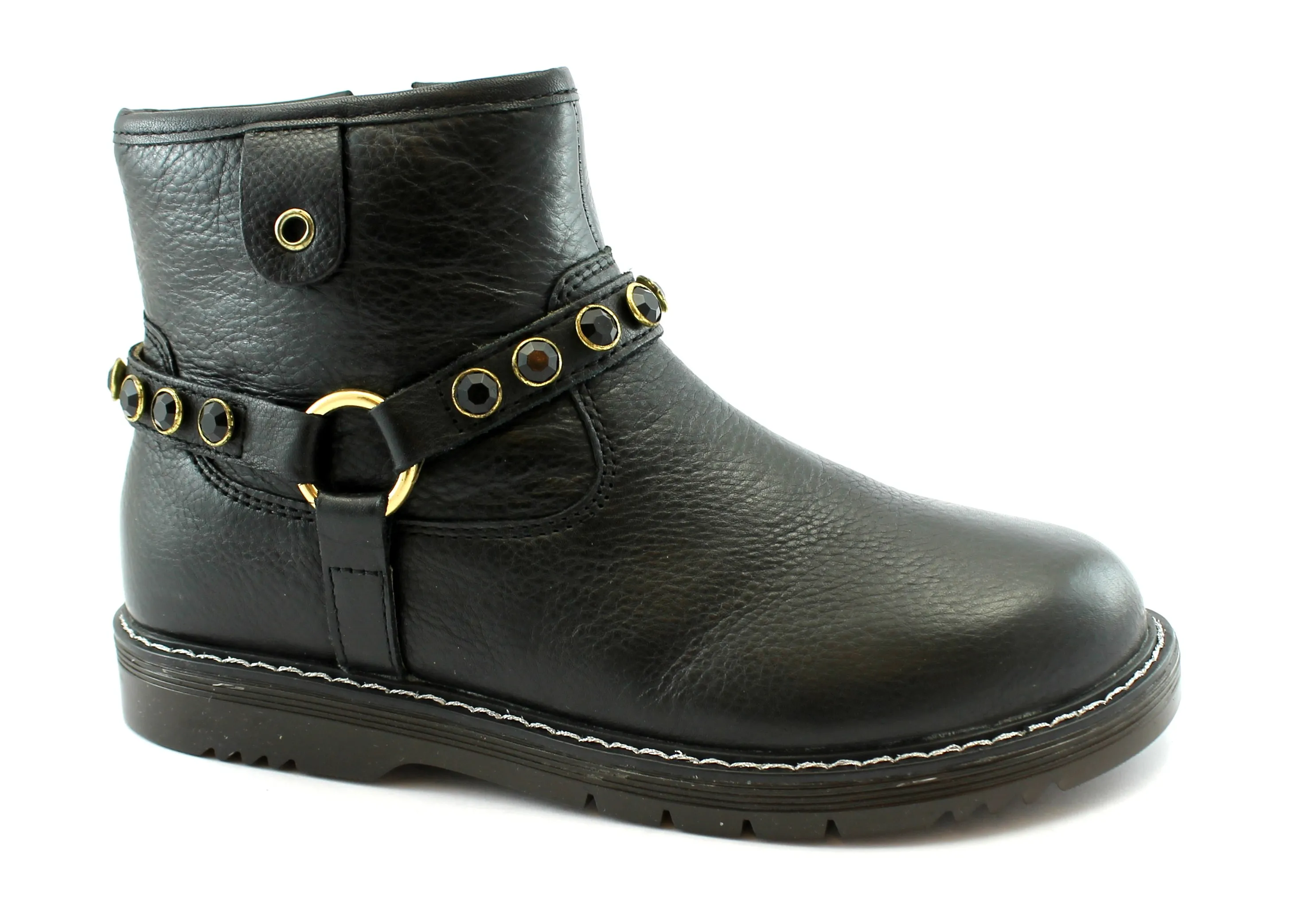 GRUNLAND TABA PO1642 Nero 35/38 stivaletti bambina zip laterale pelle borchie