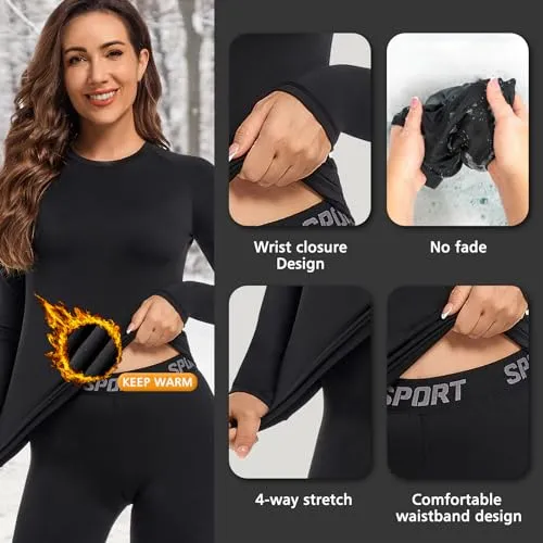 Hyeek Intimo Termico Donna Invernale, Attivo Caldo Manica Lunga Maglia Termica e Pantaloni - Completo Tuta Termica Funzionale Se