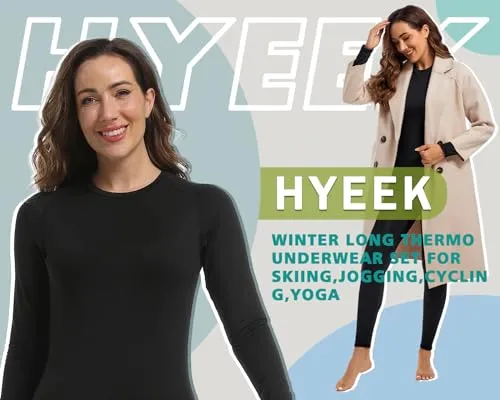 Hyeek Intimo Termico Donna Invernale, Attivo Caldo Manica Lunga Maglia Termica e Pantaloni - Completo Tuta Termica Funzionale Se