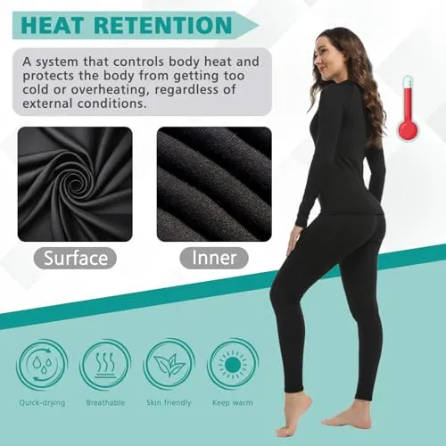 Hyeek Intimo Termico Donna Invernale, Attivo Caldo Manica Lunga Maglia Termica e Pantaloni - Completo Tuta Termica Funzionale Se