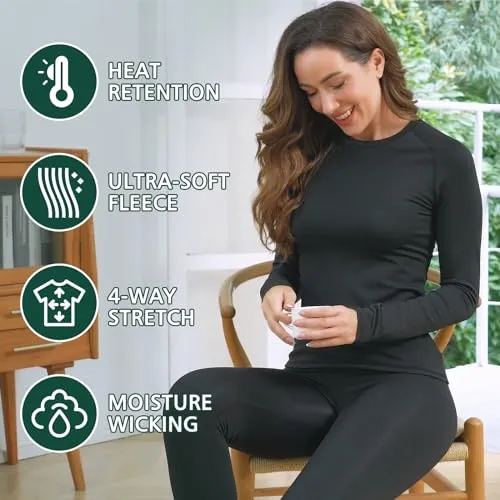 Hyeek Intimo Termico Donna Invernale, Attivo Caldo Manica Lunga Maglia Termica e Pantaloni - Completo Tuta Termica Funzionale Se