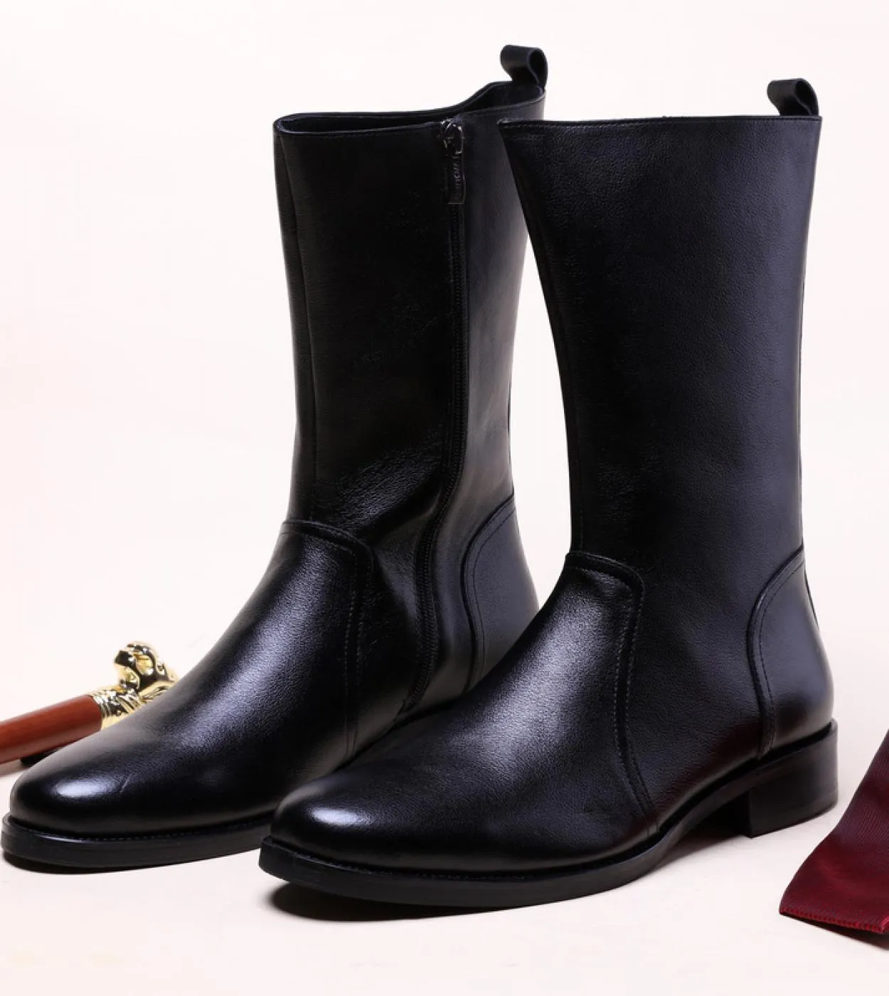 Italia Luxury Men Zipper Stivali invernali neri alti al ginocchio Stivali casual Scarpe in vera pelle Mens Concise Brand Casual