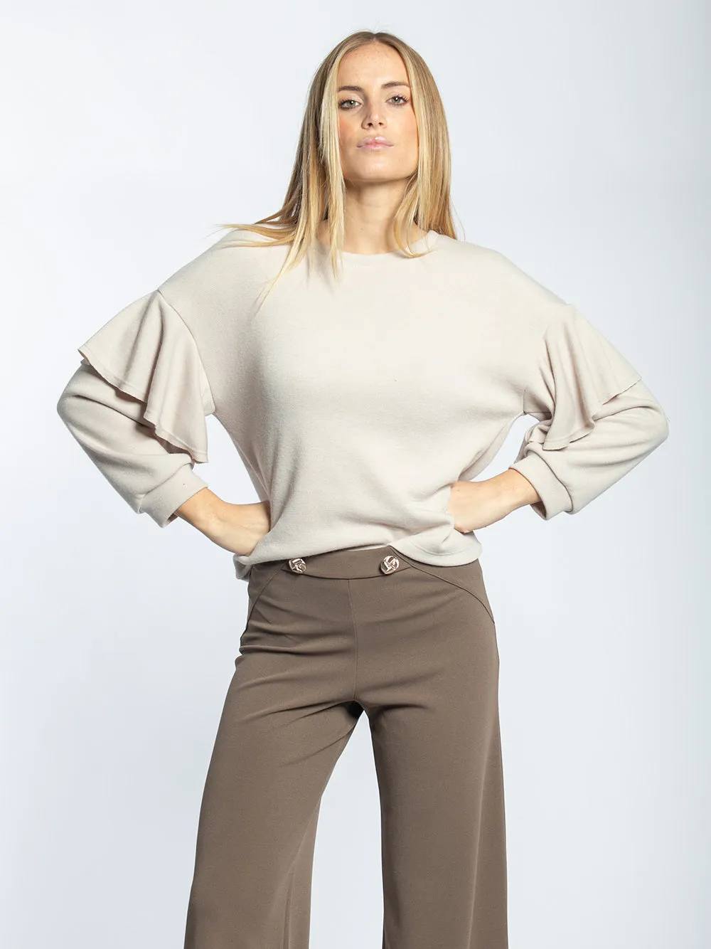 Maglia in viscosa con manica voilant