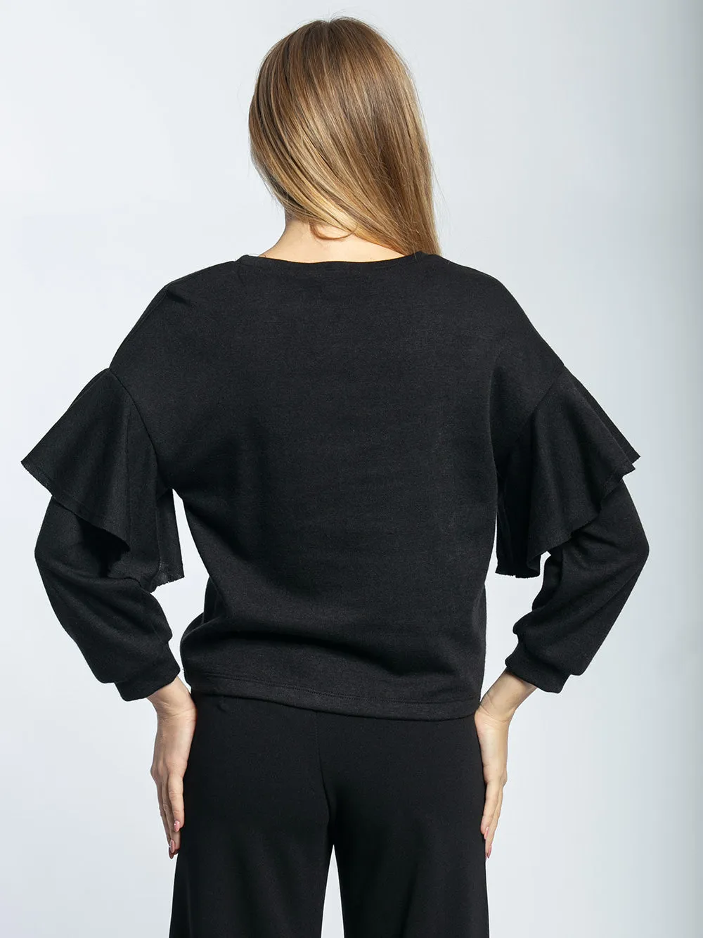 Maglia in viscosa con manica voilant