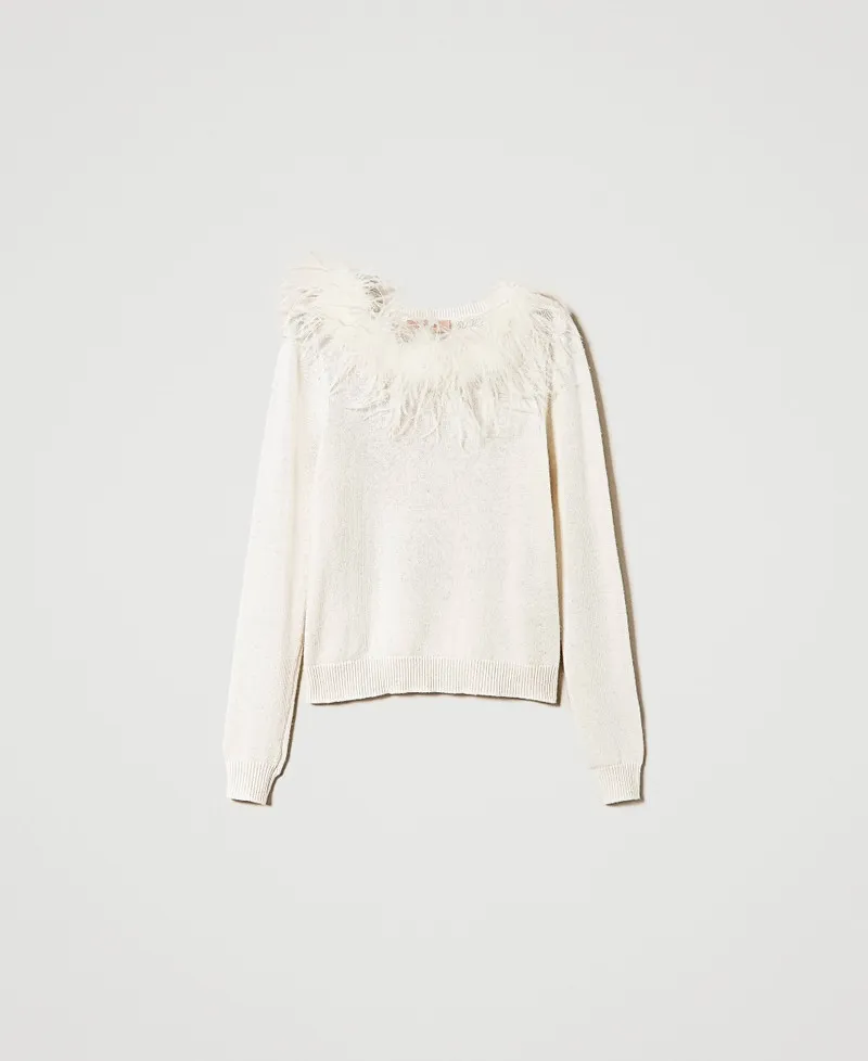 Maglia regular in misto lana con piume