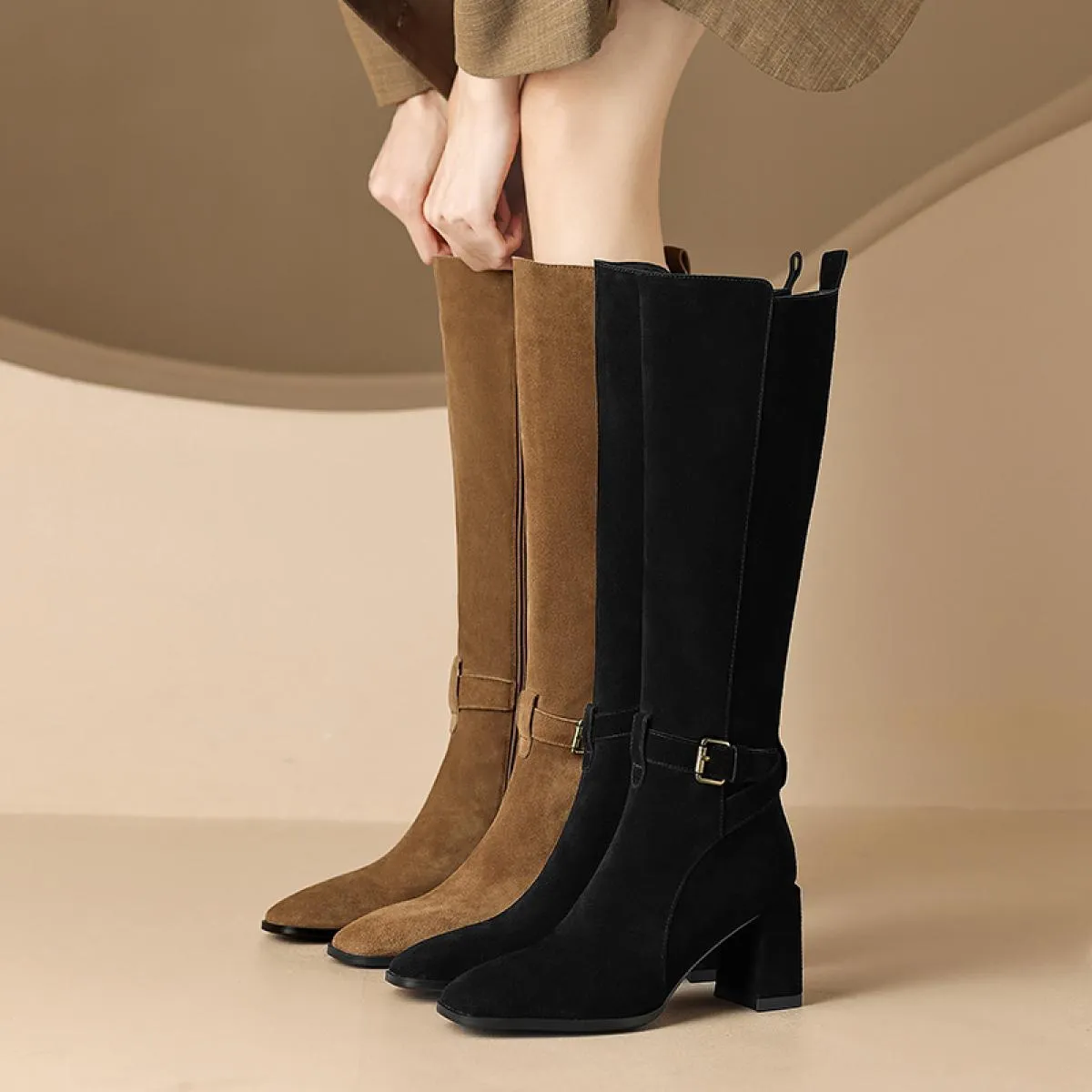 Moda Donna Tacchi alti Stivali in vera pelle Autunno Inverno Stivali lunghi caldi Scarpe eleganti da festa femminili Donna