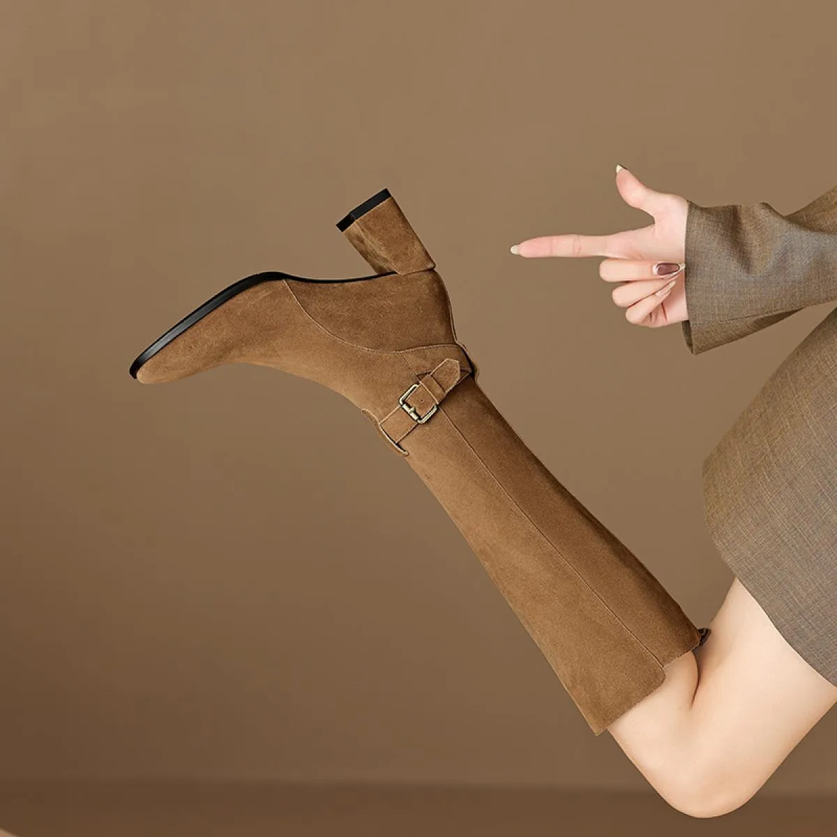 Moda Donna Tacchi alti Stivali in vera pelle Autunno Inverno Stivali lunghi caldi Scarpe eleganti da festa femminili Donna