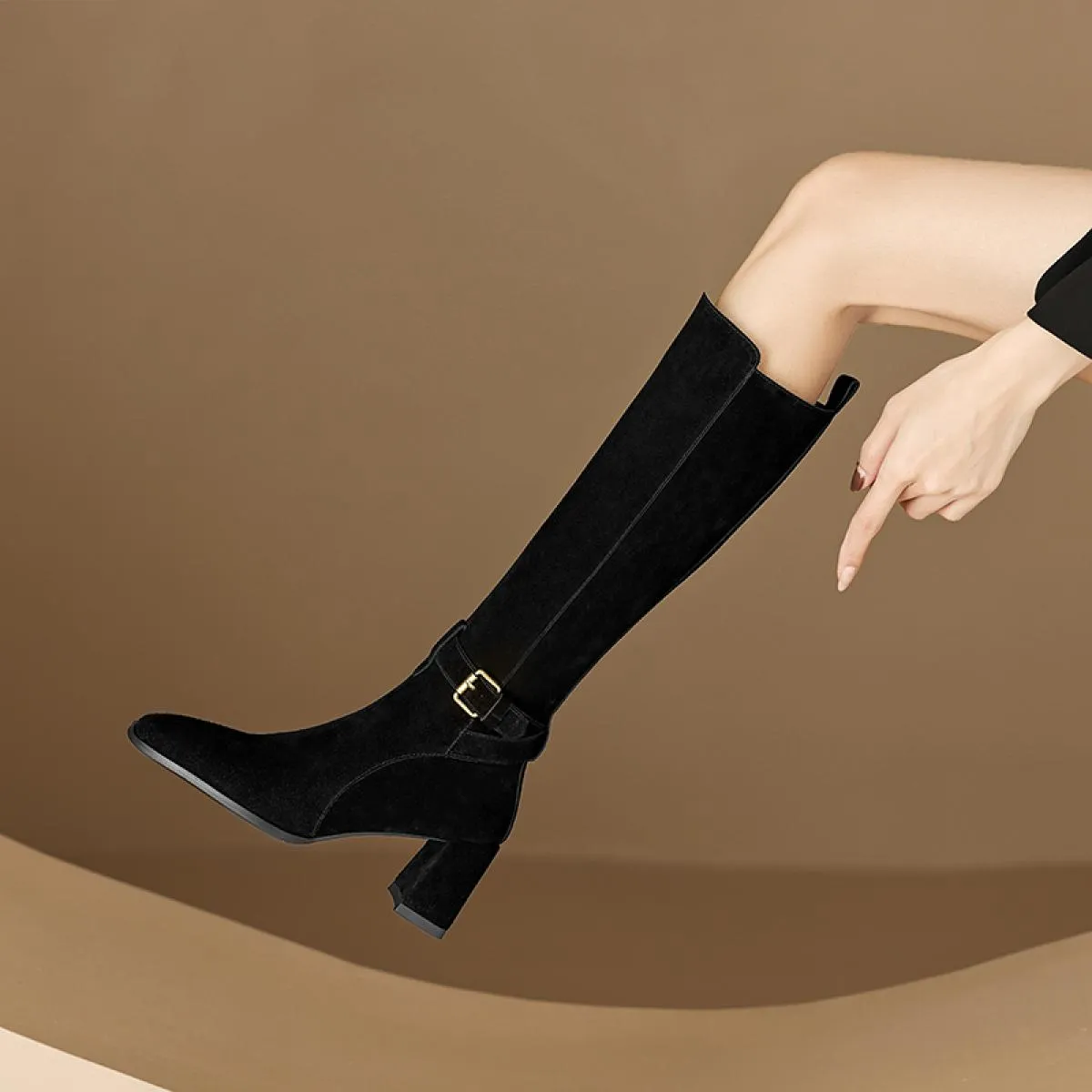Moda Donna Tacchi alti Stivali in vera pelle Autunno Inverno Stivali lunghi caldi Scarpe eleganti da festa femminili Donna