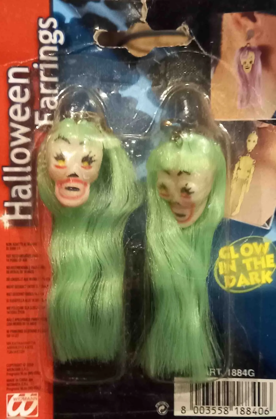 Orecchini Halloween horror con teschi fosforescenti verdi con clip