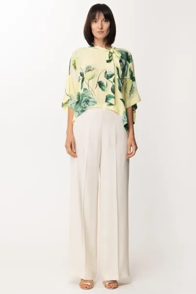 Pantaloni ampi con risvolto in raso Avorio