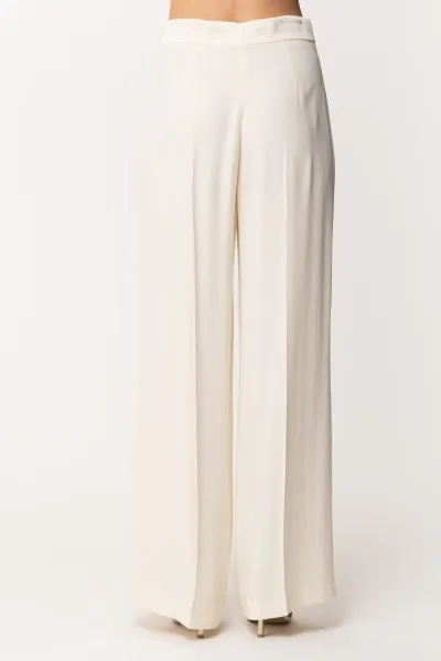 Pantaloni ampi con risvolto in raso Avorio