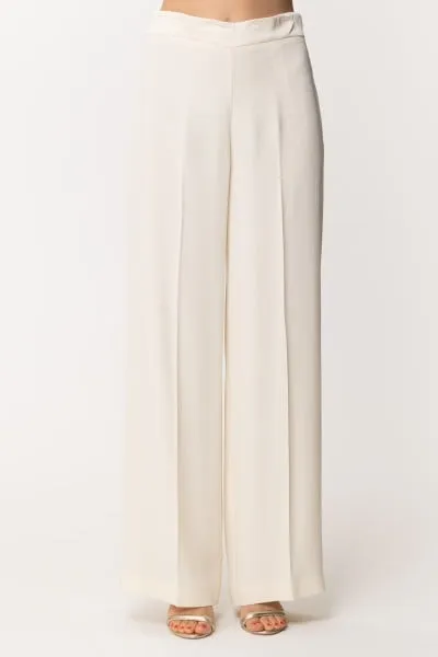 Pantaloni ampi con risvolto in raso Avorio