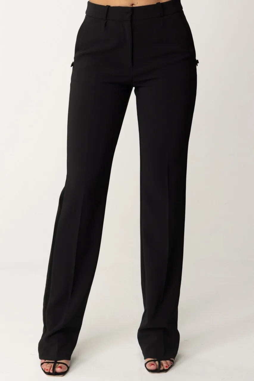 Pantaloni dritti con banda in raso Nero