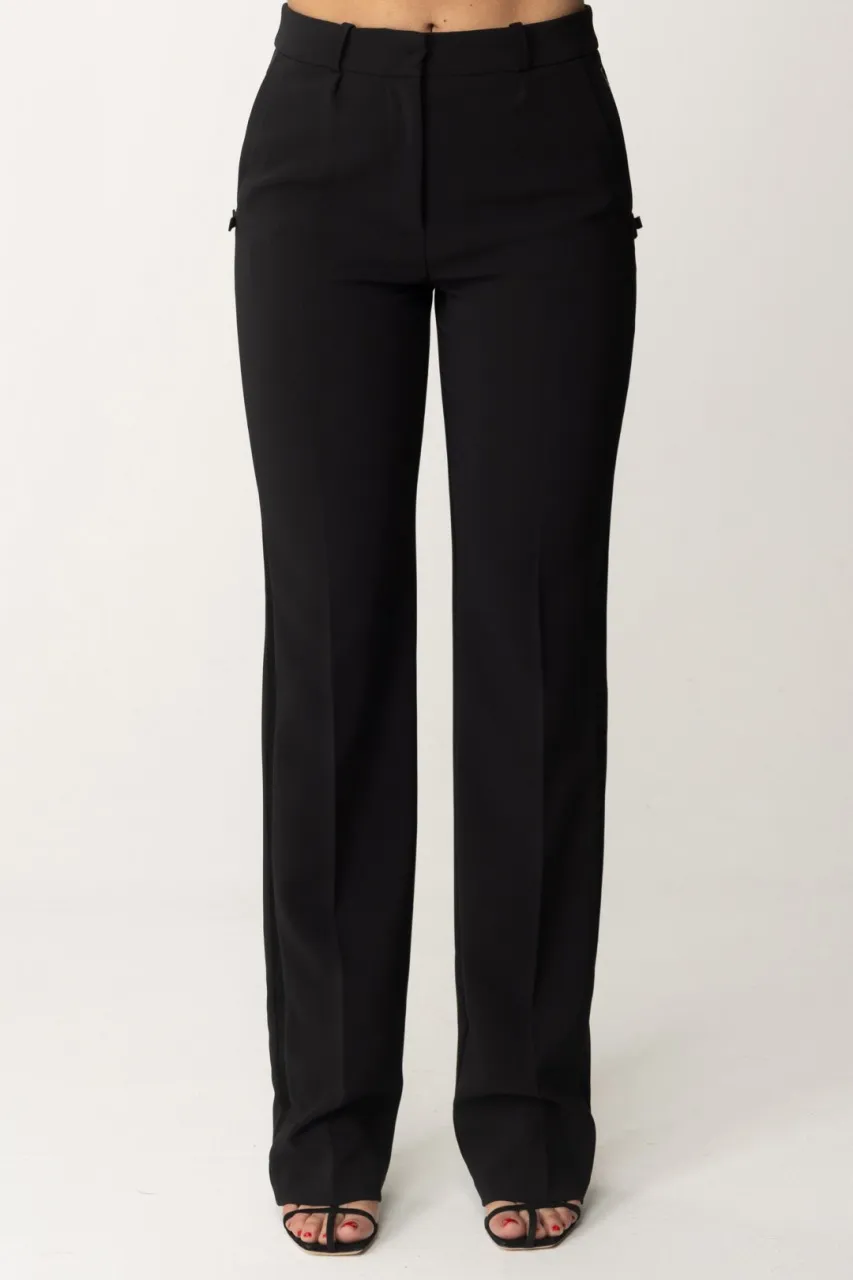 Pantaloni dritti con banda in raso Nero