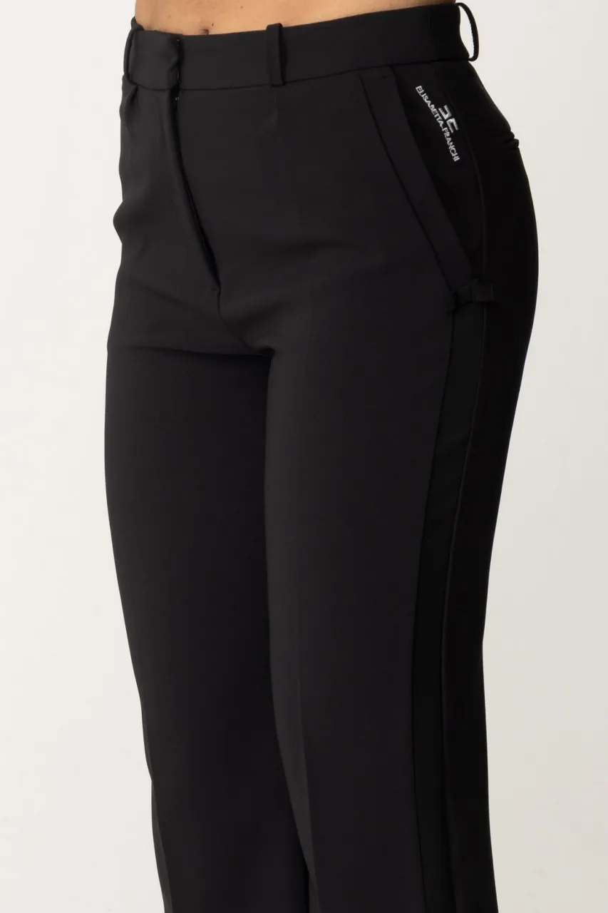 Pantaloni dritti con banda in raso Nero