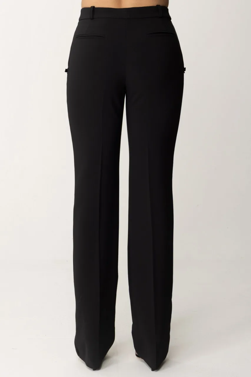 Pantaloni dritti con banda in raso Nero