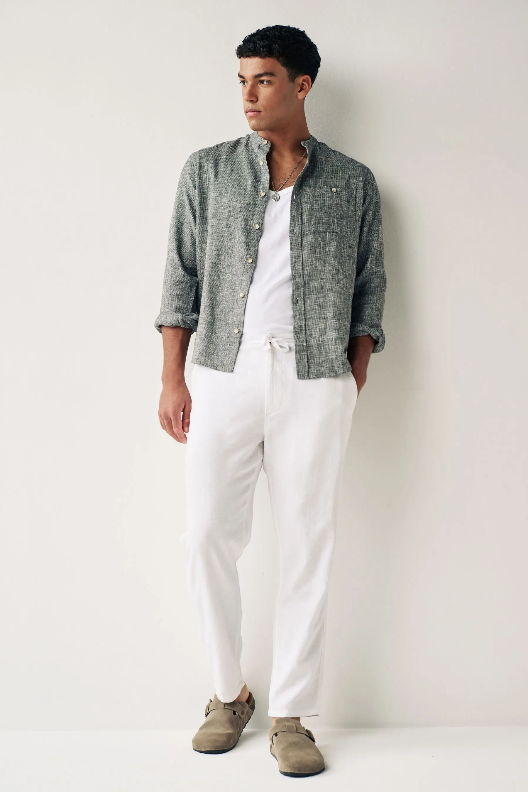 Pantaloni in viscosa e lino con coulisse