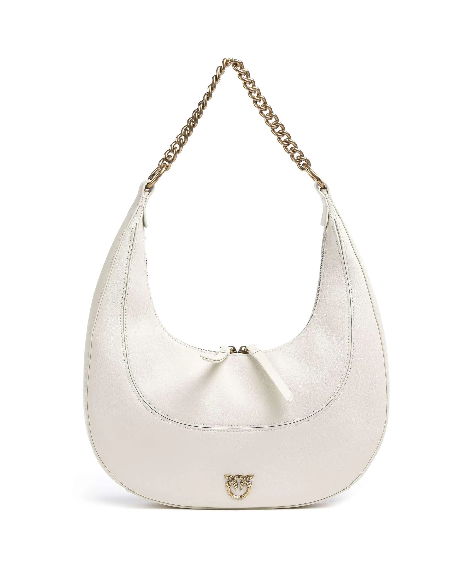  Pinko Brioche Classic Borsa hobo pelle a grana fine avorio  