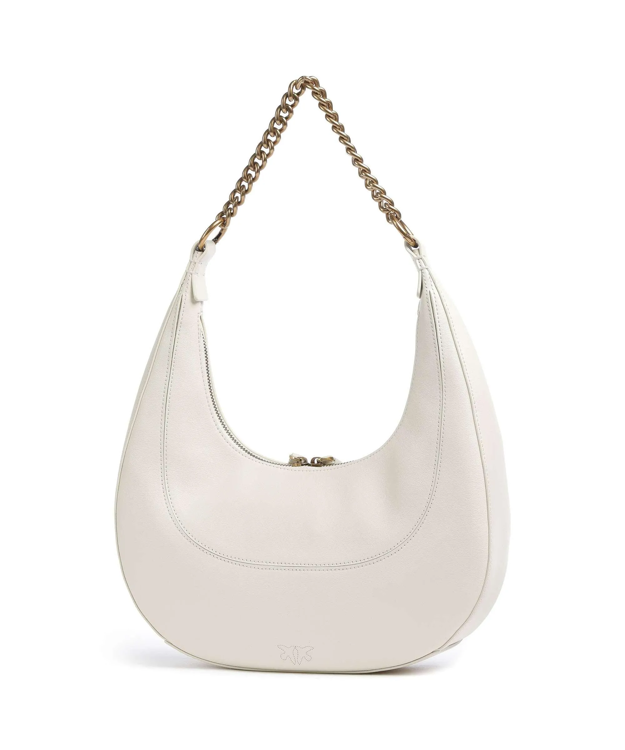  Pinko Brioche Classic Borsa hobo pelle a grana fine avorio  