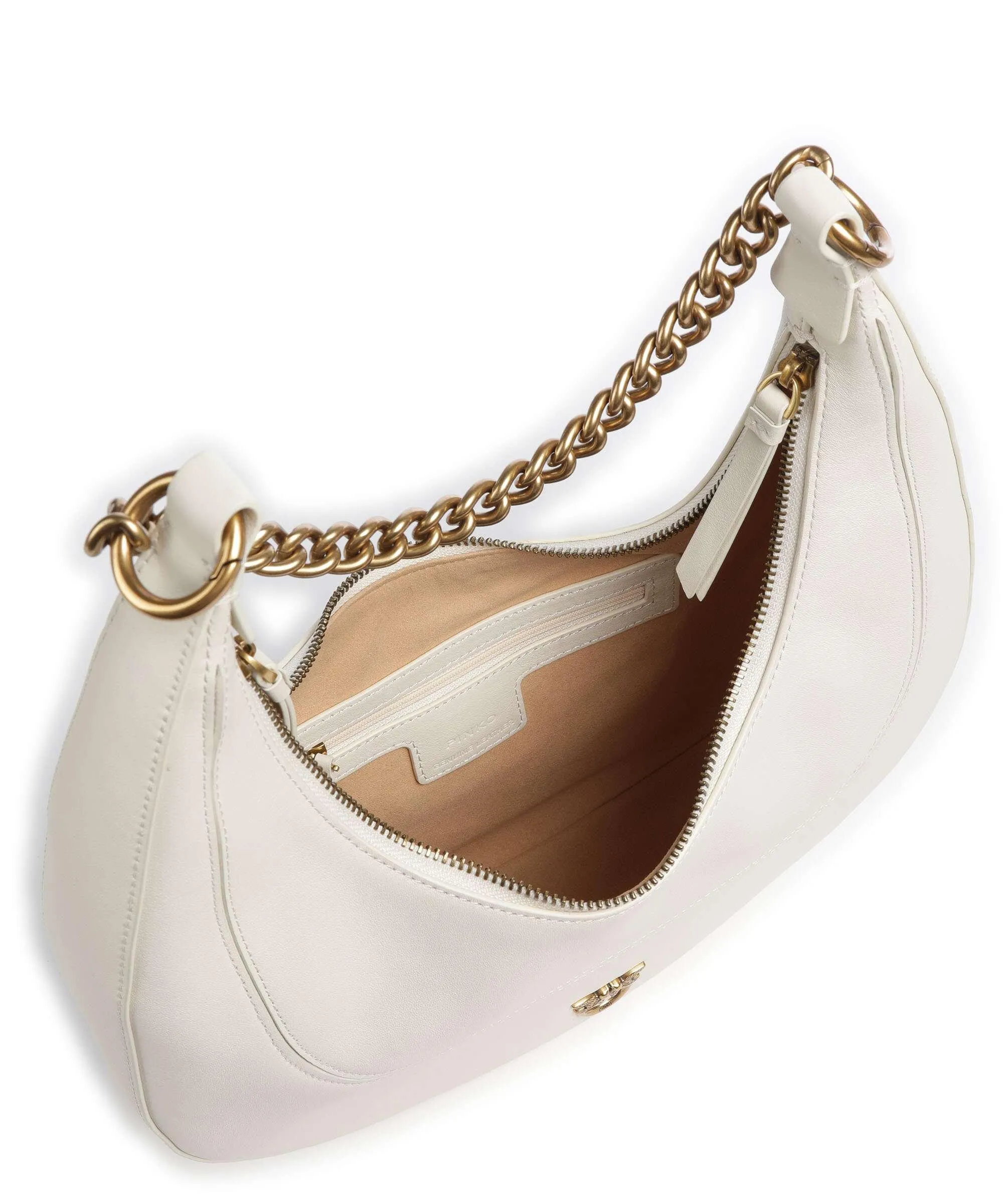  Pinko Brioche Classic Borsa hobo pelle a grana fine avorio  
