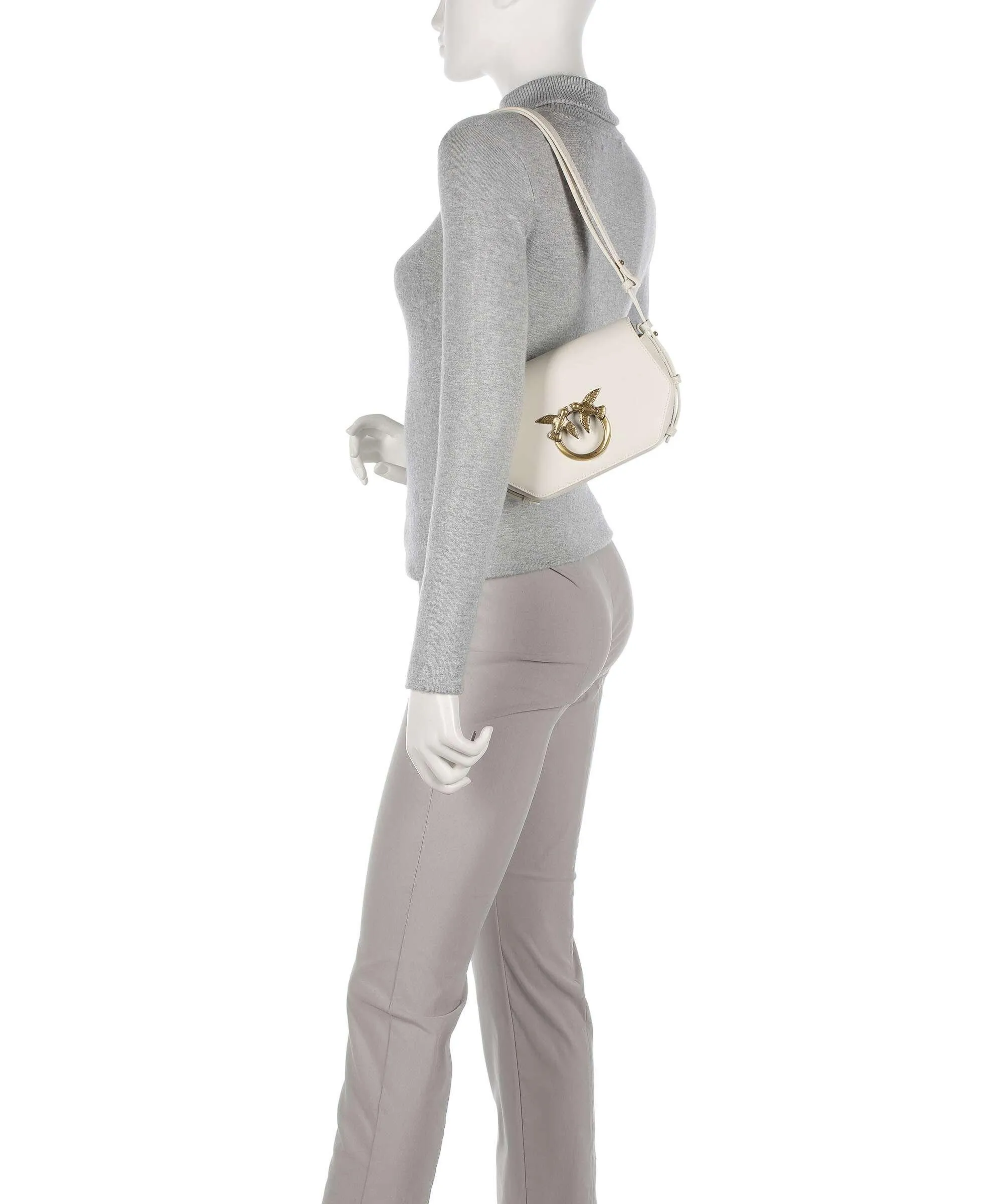  Pinko Love Click Mini Borsa a tracolla pelle a grana fine bianco  