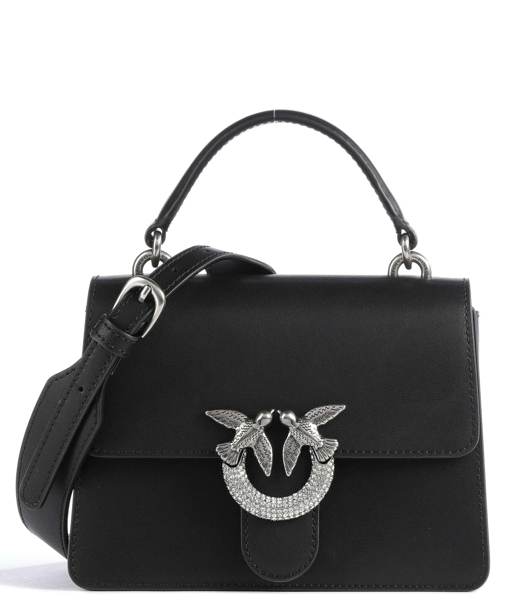  Pinko Love One Mini Borsa a tracolla pelle a grana fine nero  