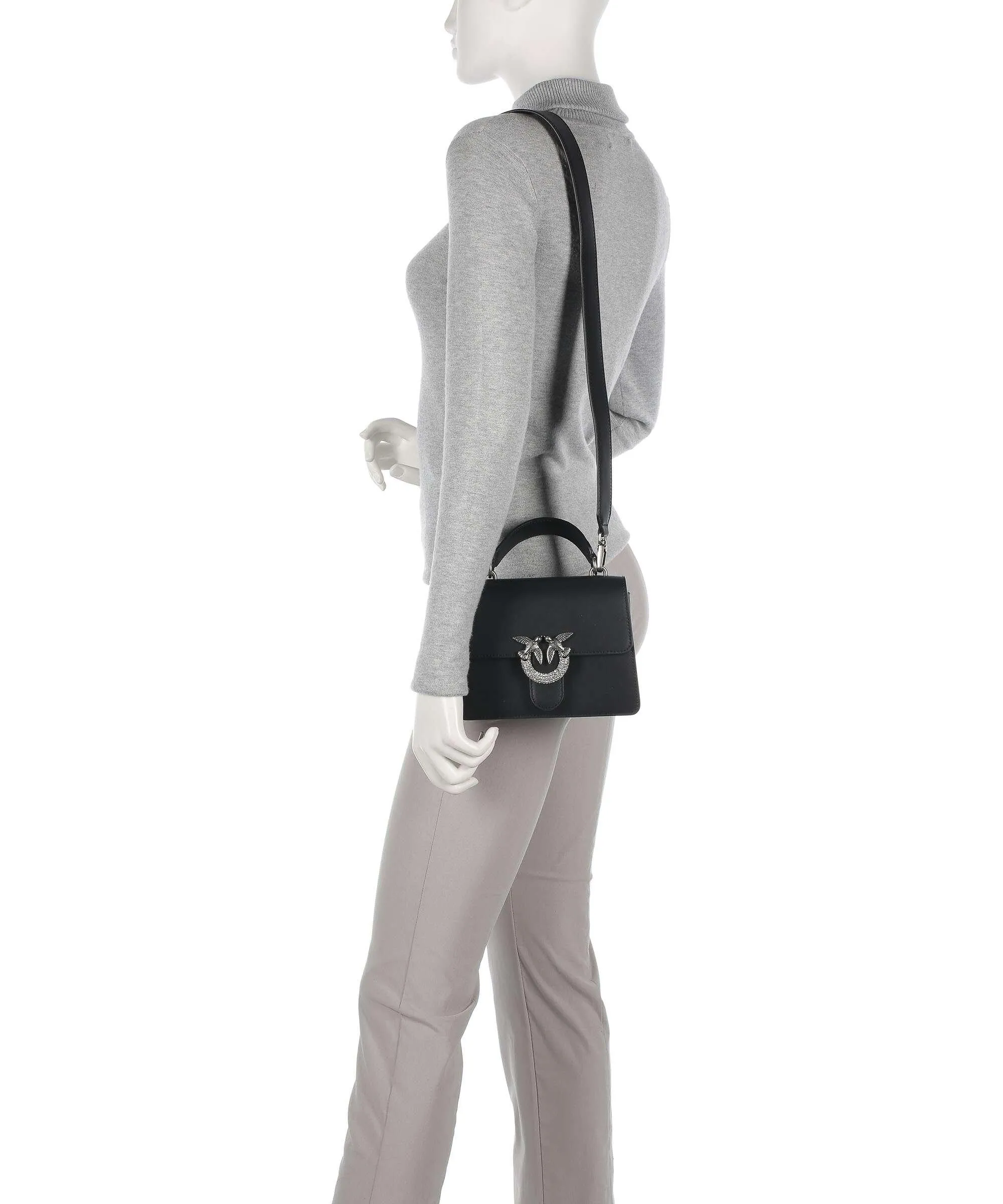  Pinko Love One Mini Borsa a tracolla pelle a grana fine nero  