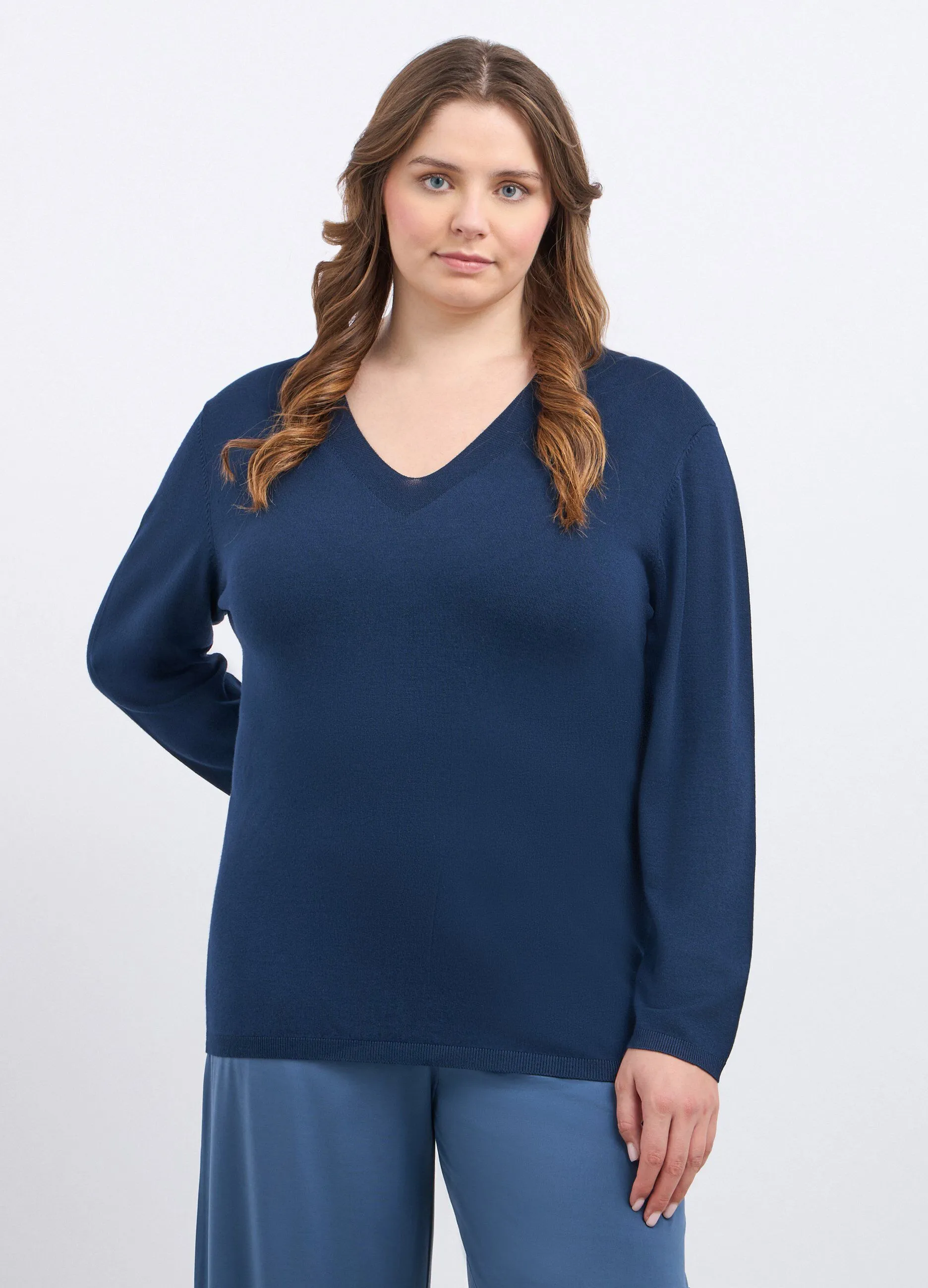 Pullover curvy con scollo a V donna