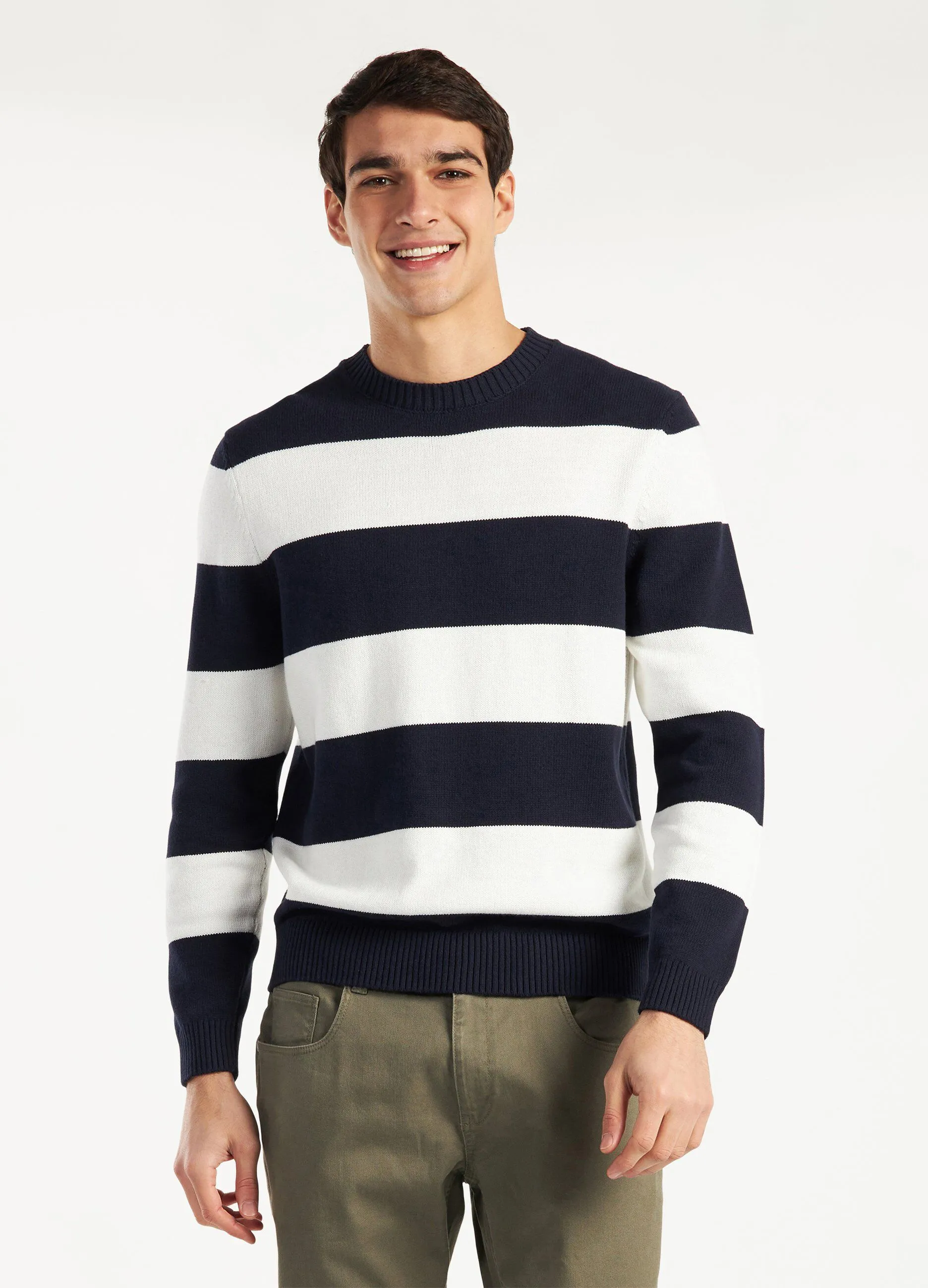 Pullover girocollo in puro cotone a righe uomo