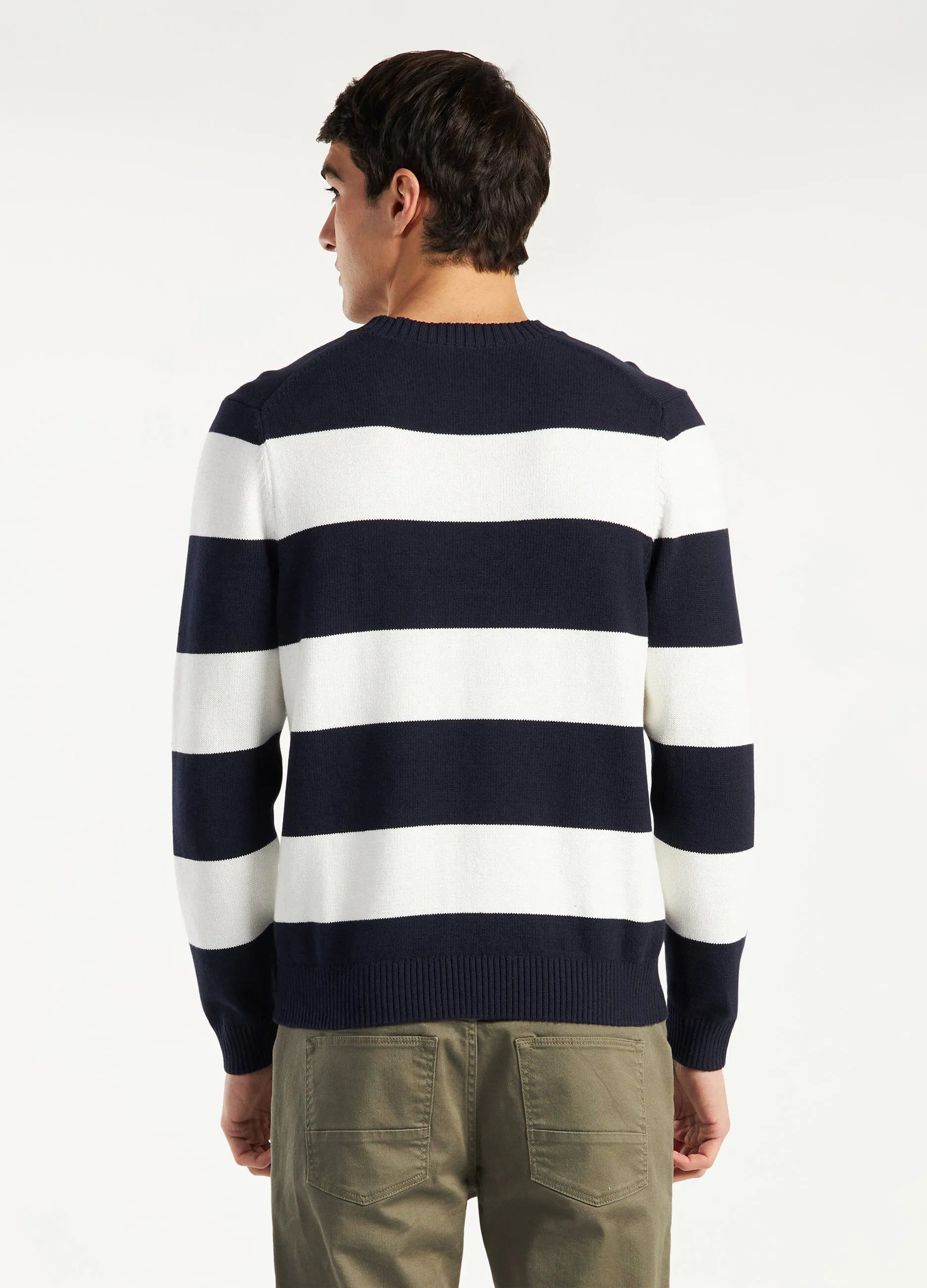 Pullover girocollo in puro cotone a righe uomo
