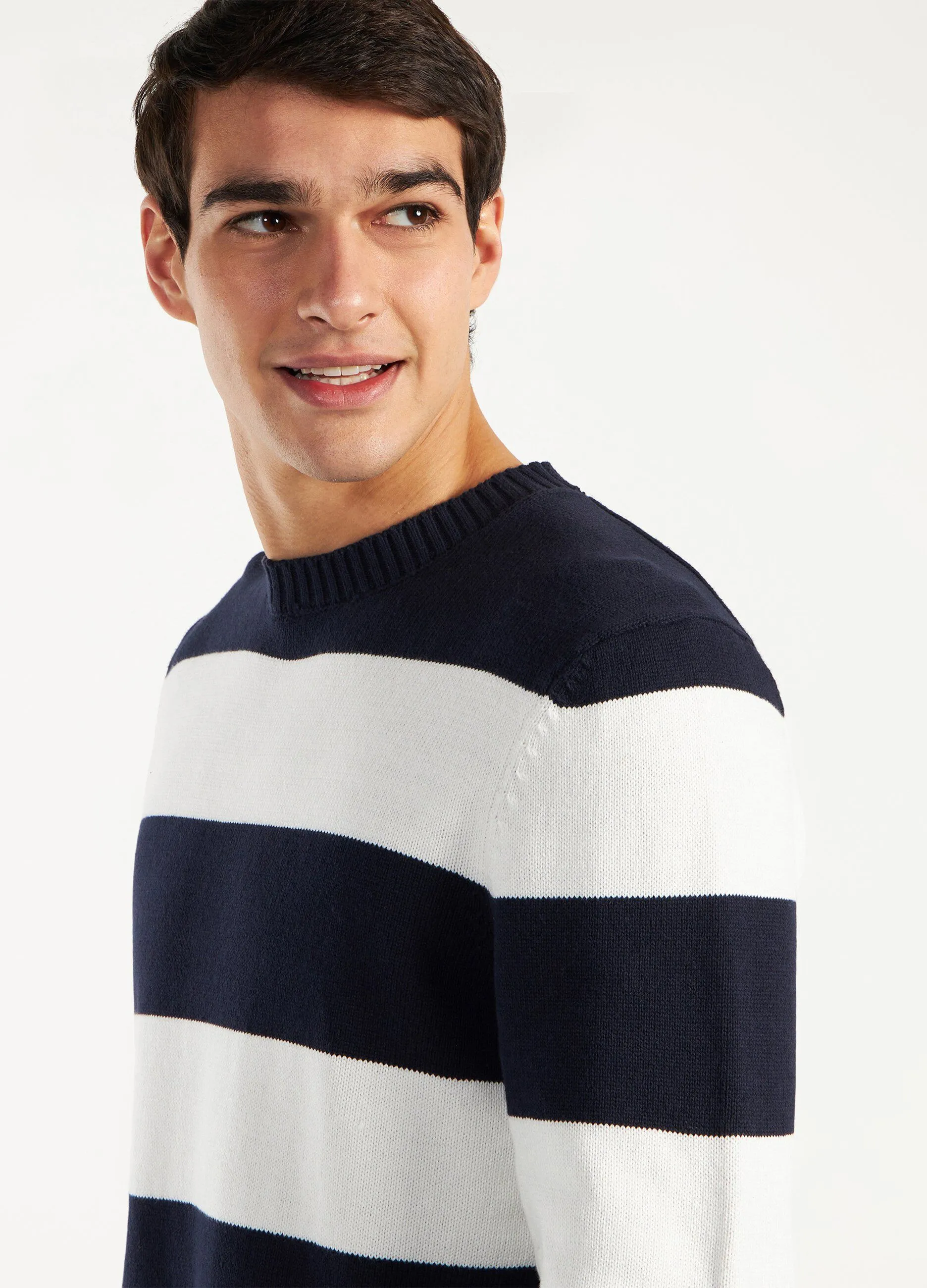 Pullover girocollo in puro cotone a righe uomo