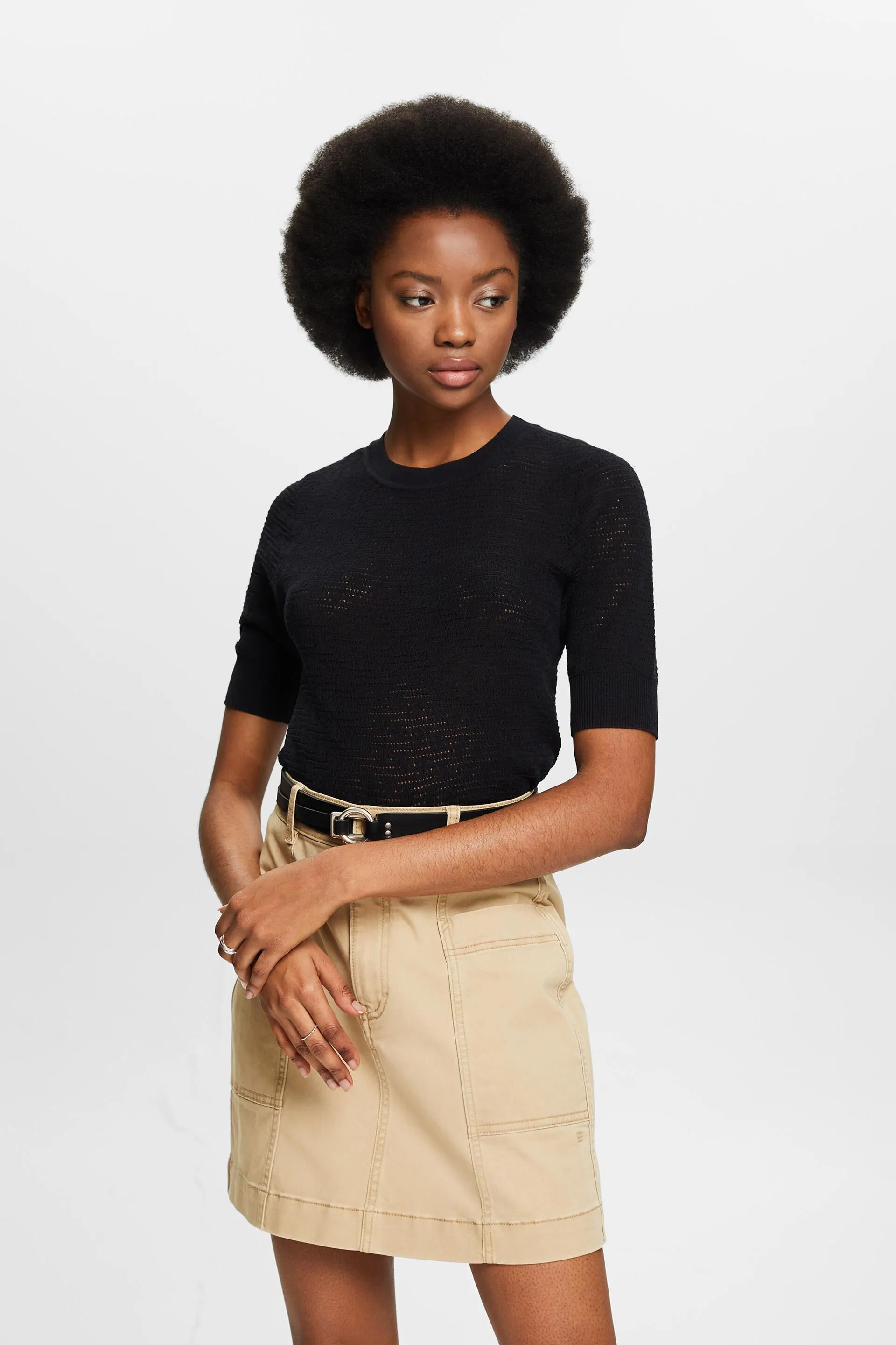 Pullover pointelle a manica corta