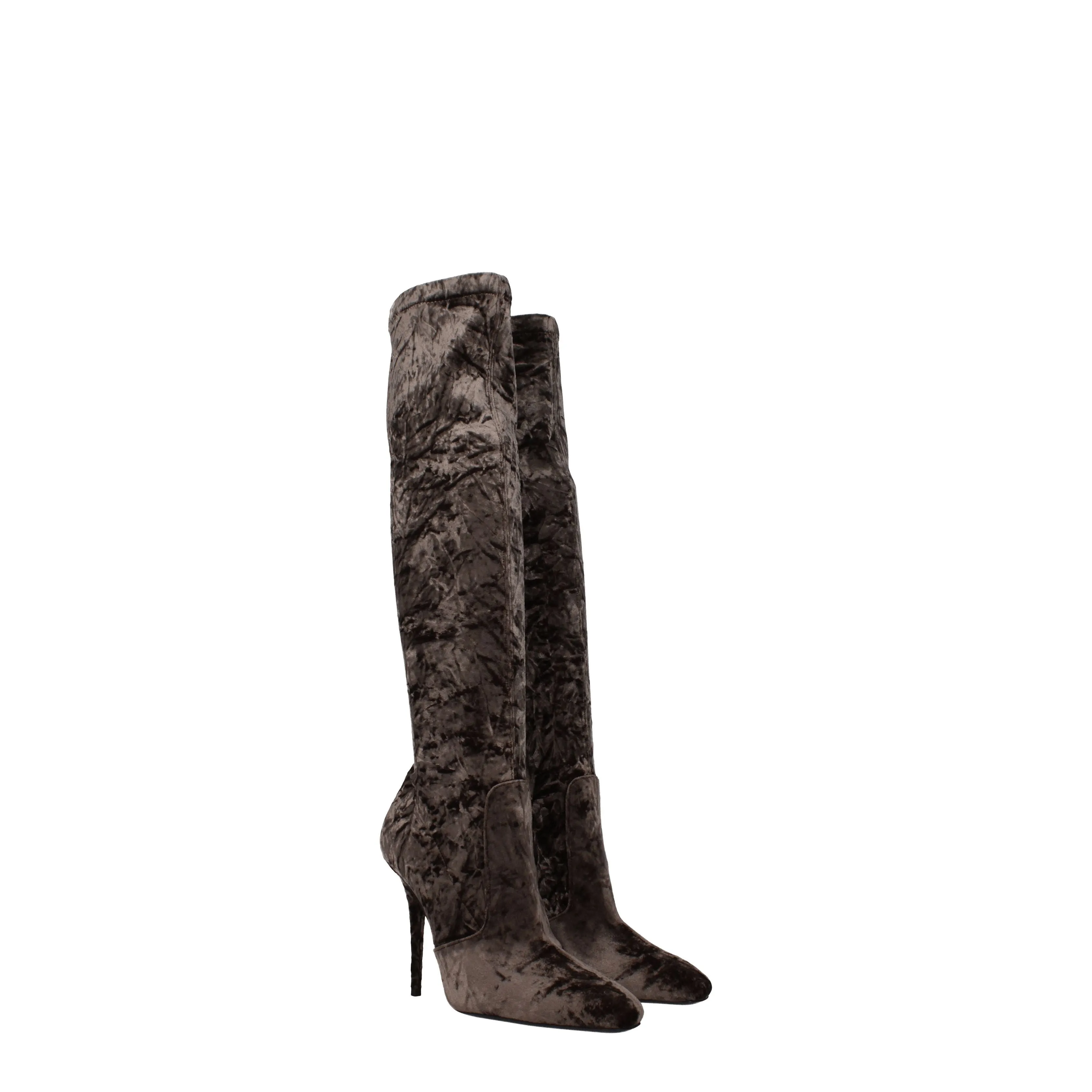 Saint Laurent Stivali Talia Donna Velluto Grigio/Tortora