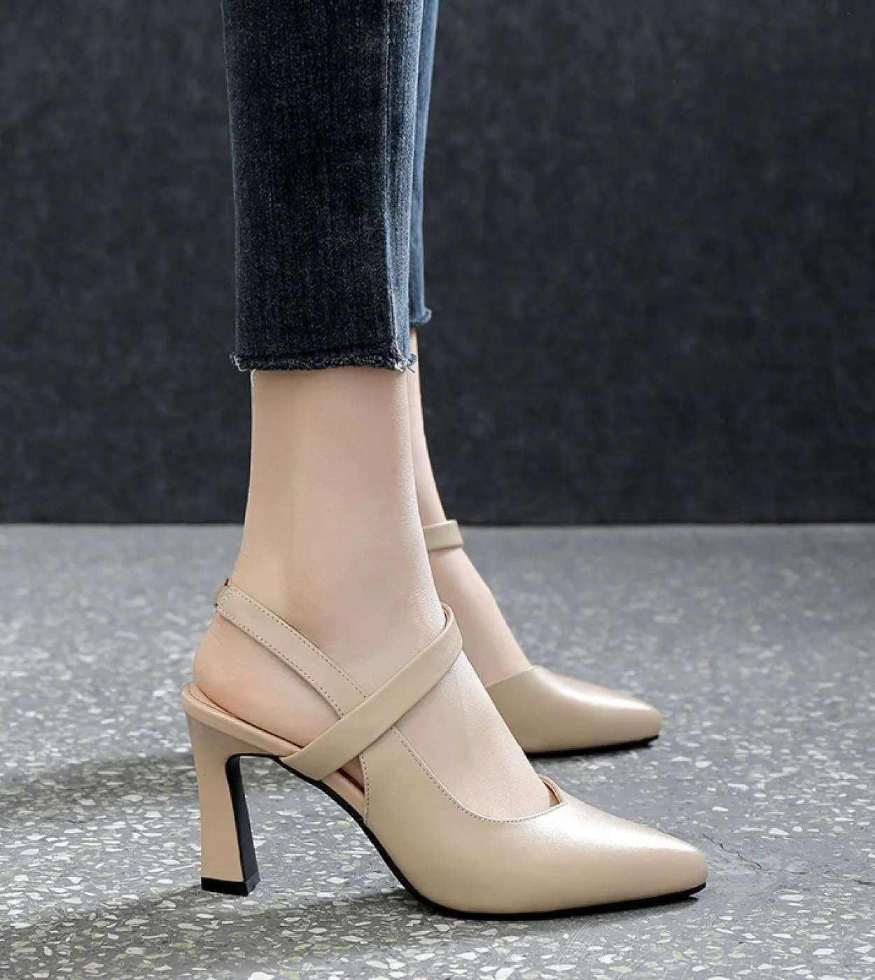 Sandali con tacco alto con strass Punta quadrata Tacchi con strass Scarpe da donna Scarpe con tacco