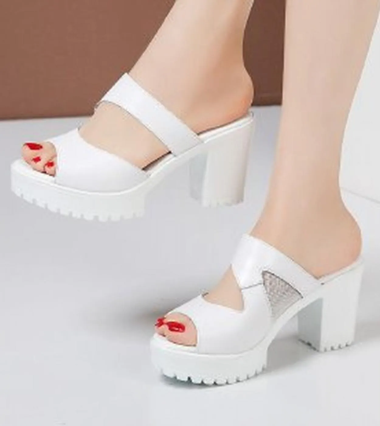Scarpe da sposa con plateau Sandali Scarpe con tacco con plateau Pantofole con plateau con tacco da donna