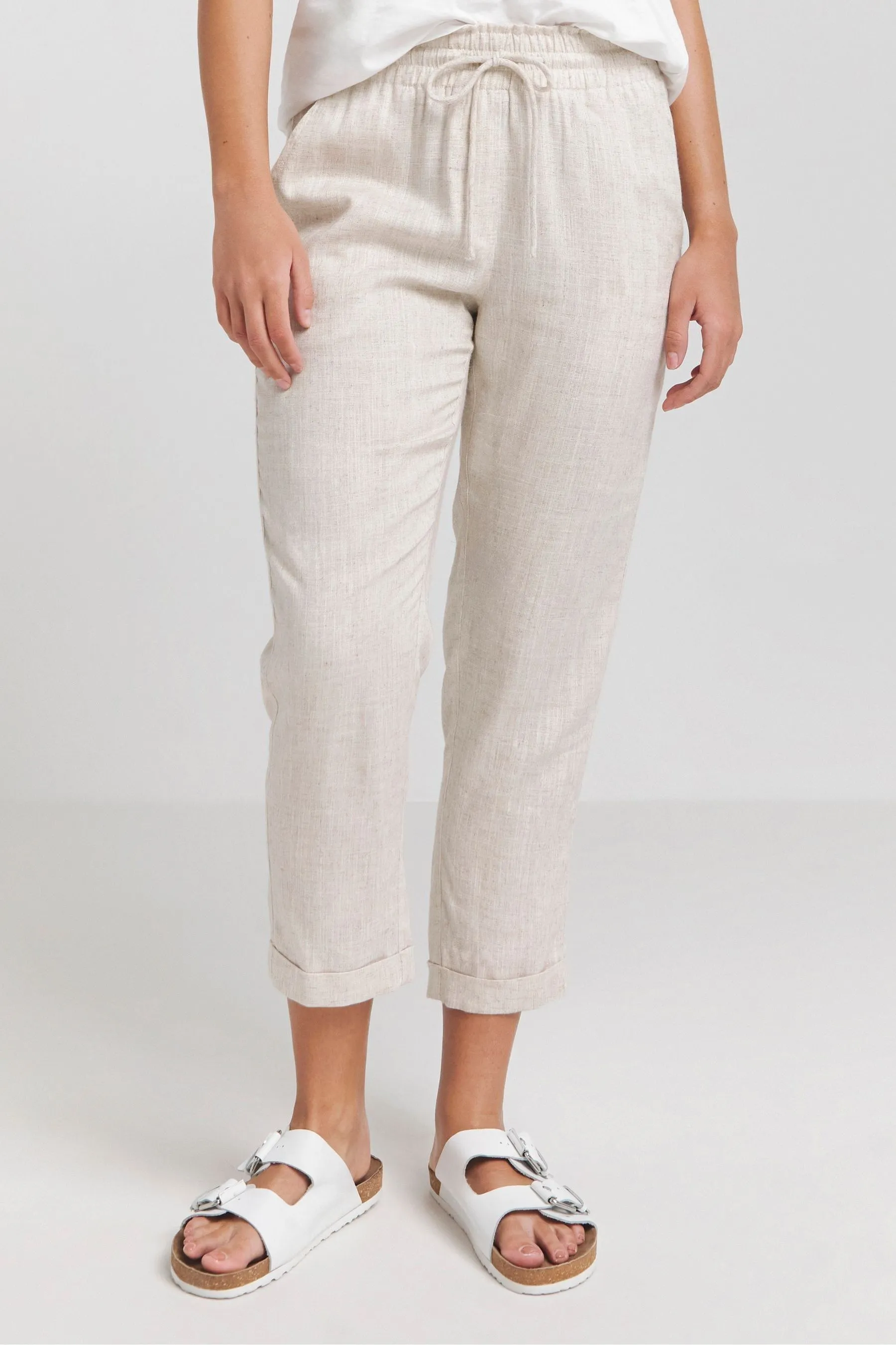 Simply Be - Pantaloni in lino stretti in fondo con allacciatura in vita