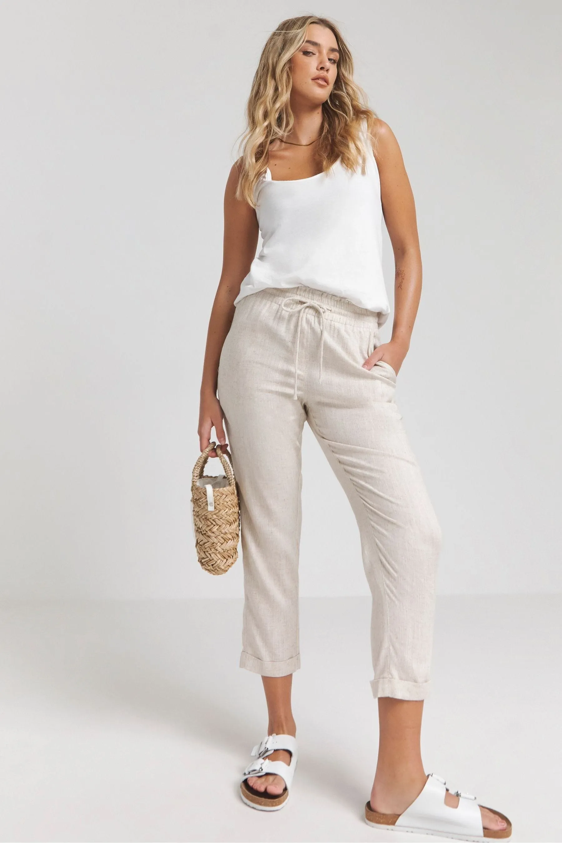 Simply Be - Pantaloni in lino stretti in fondo con allacciatura in vita