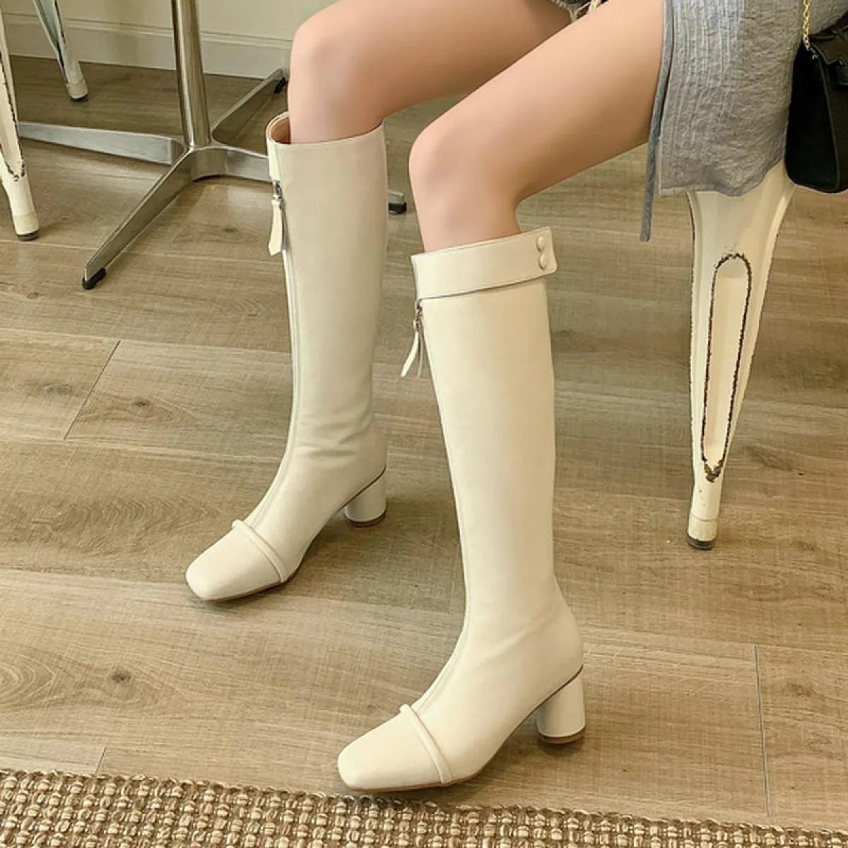 Stivali alti al ginocchio da donna Autunno Inverno Stivali lunghi elasticizzati sottili in vera pelle Scarpe da donna con tacco