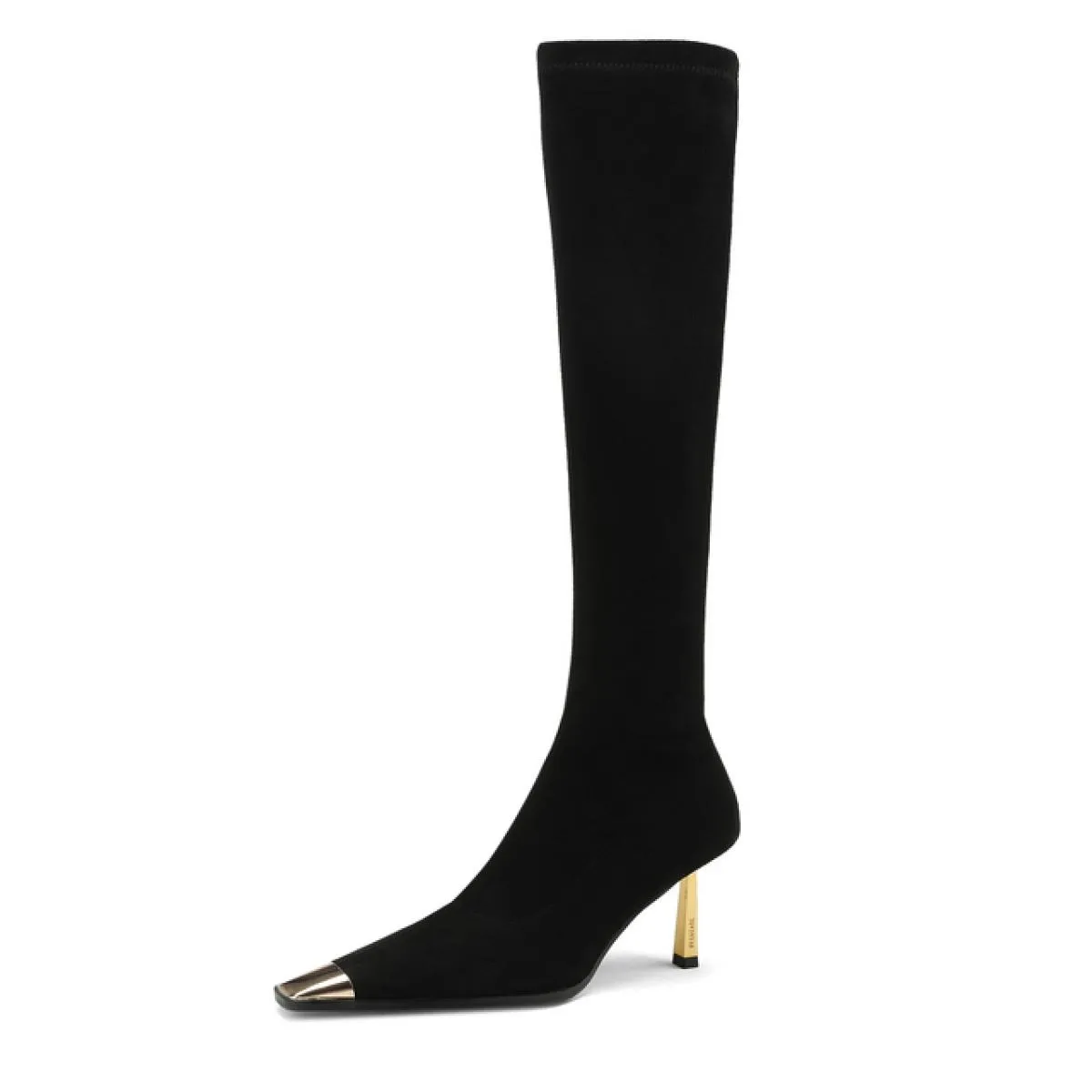 Stivali alti al ginocchio da donna Autunno Inverno Tacchi alti sottili Punta a punta Pelle scamosciata di mucca matura Scarpe da