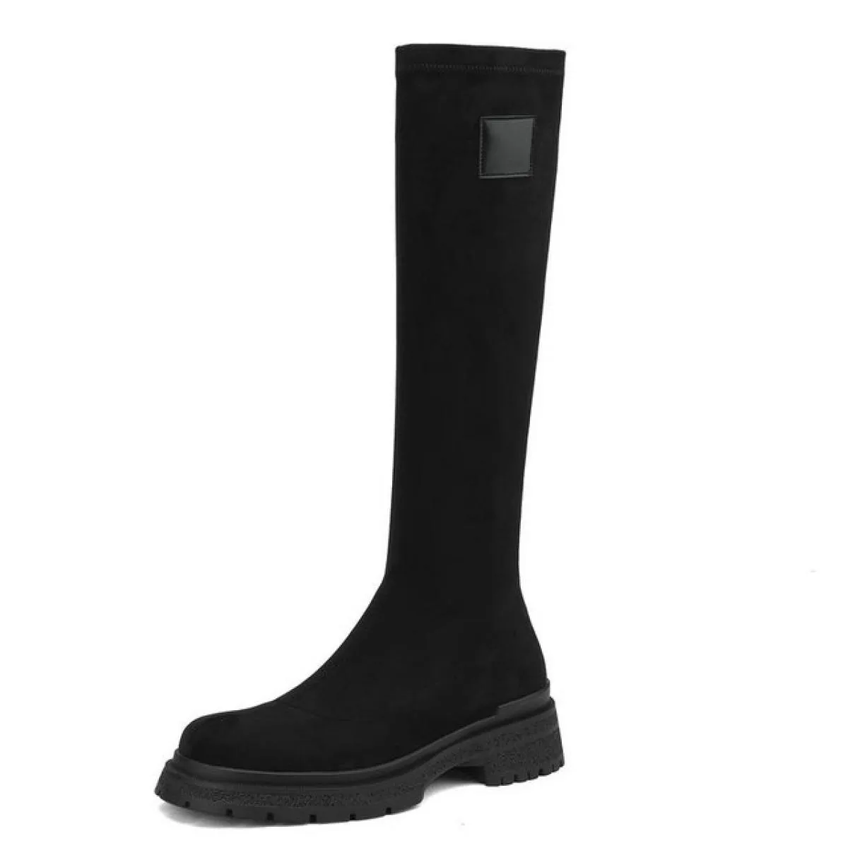Stivali alti al ginocchio da donna Piattaforme di giunzione in vera pelle Stivali elasticizzati Scarpe con tacco spesso Donna Au