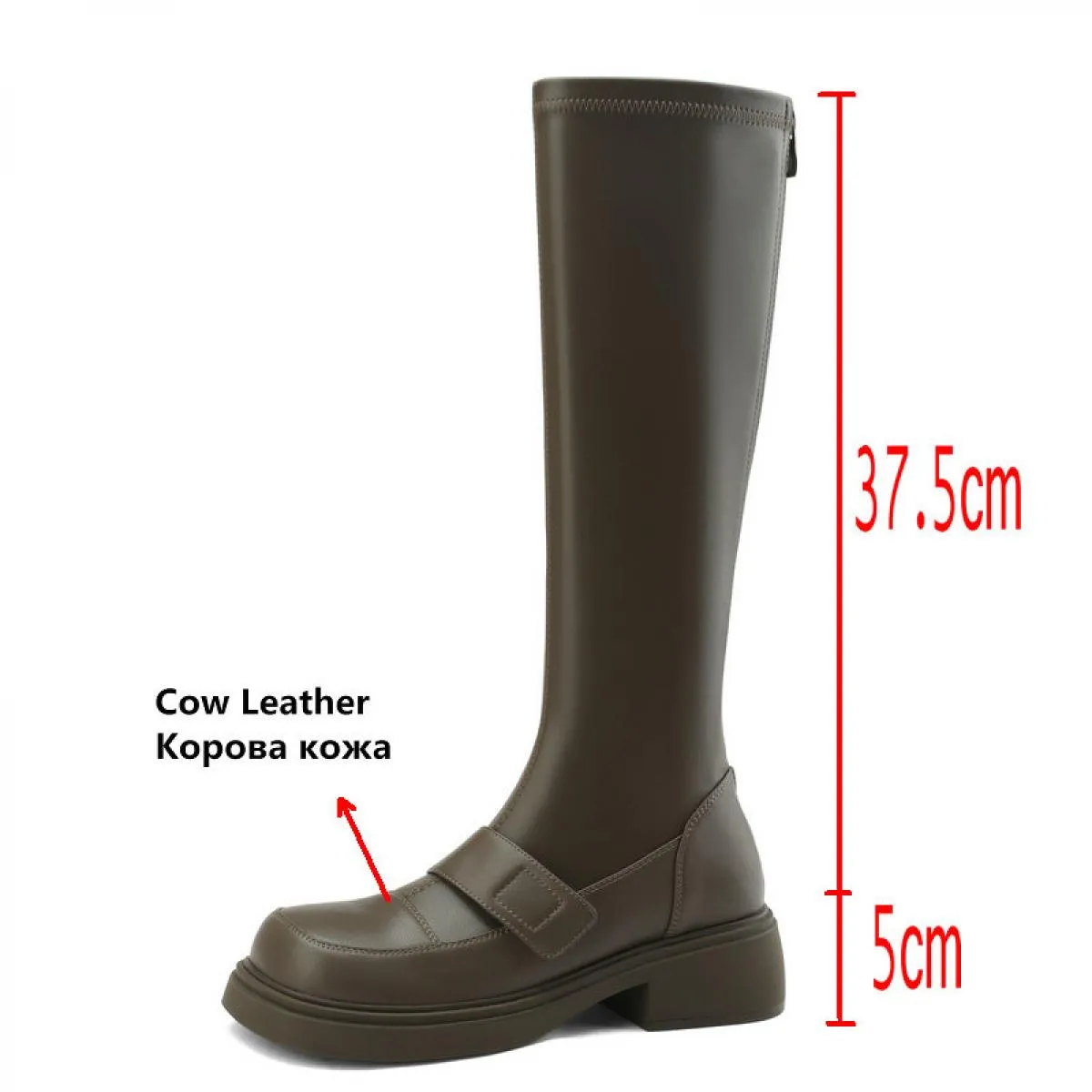 Stivali alti al ginocchio in vera pelle da donna Autunno Inverno Moda tacchi alti spessi piattaforma con cerniera scarpe da moto