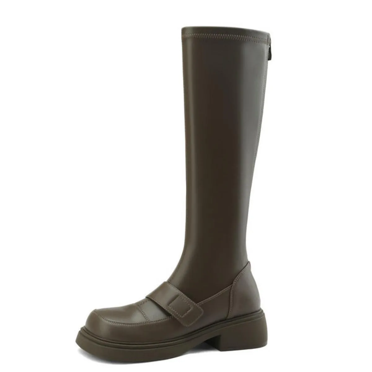 Stivali alti al ginocchio in vera pelle da donna Autunno Inverno Moda tacchi alti spessi piattaforma con cerniera scarpe da moto