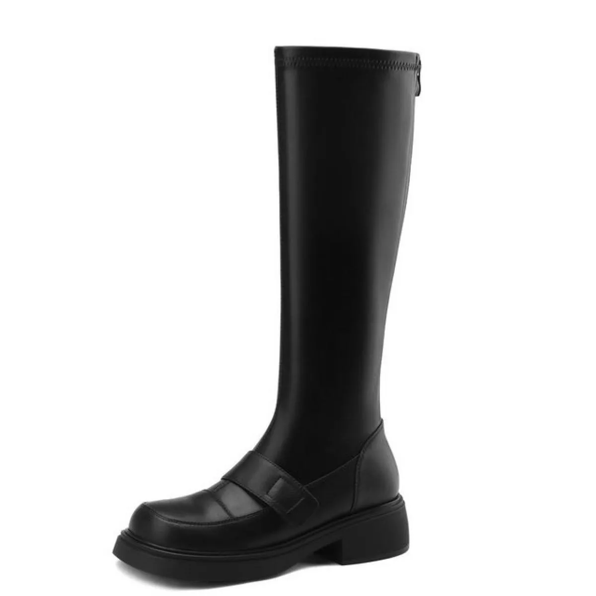 Stivali alti al ginocchio in vera pelle da donna Autunno Inverno Moda tacchi alti spessi piattaforma con cerniera scarpe da moto